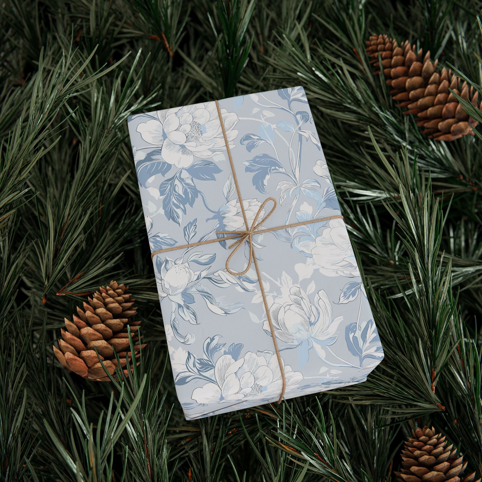 Floral Wrapping Papers, Light Blue Botanical Gift Wrapping for the Holidays, Birthdays