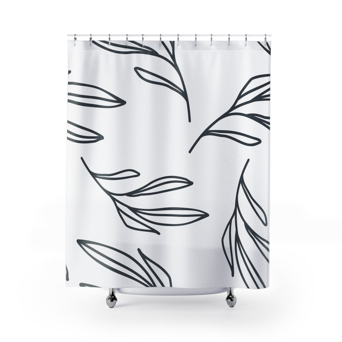 Charcoal Line Art Leaf Shower Curtain, Bath Curtain 71x74