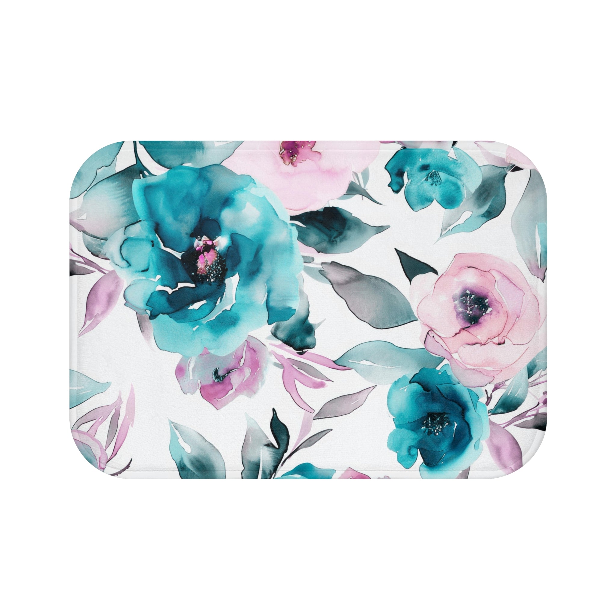 Boho Kitchen, Bath Mat | Floral Pink, White Teal Blue Floor Mat