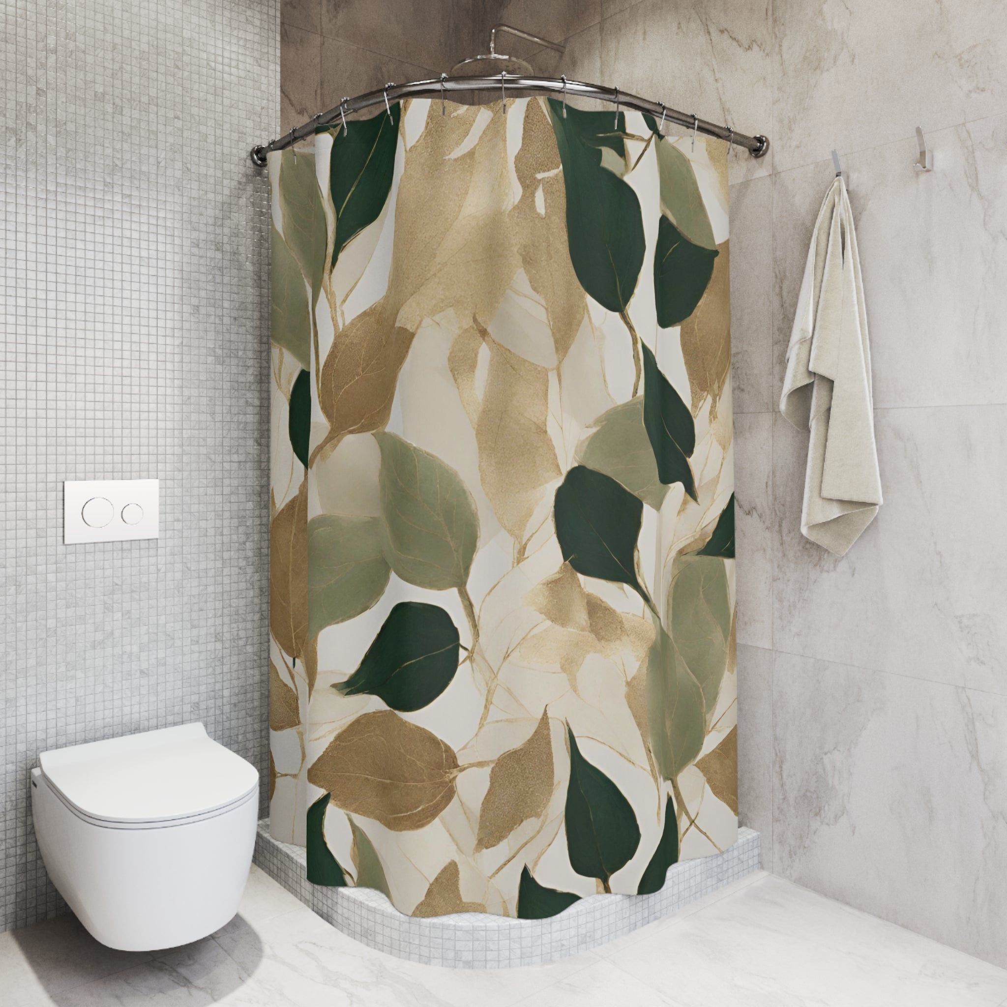 Beige Floral Shower Curtain | Earthy Leaves Bathroom