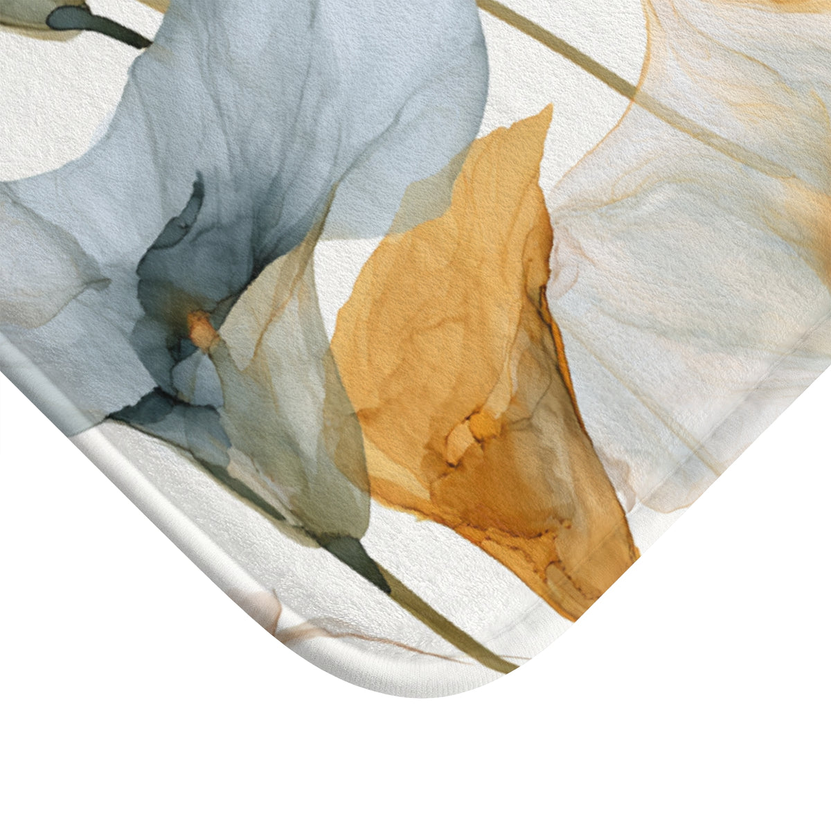 abstract watercolor-style flowers in shades of blue, orange, and green, creating a visually striking and colorful composition.