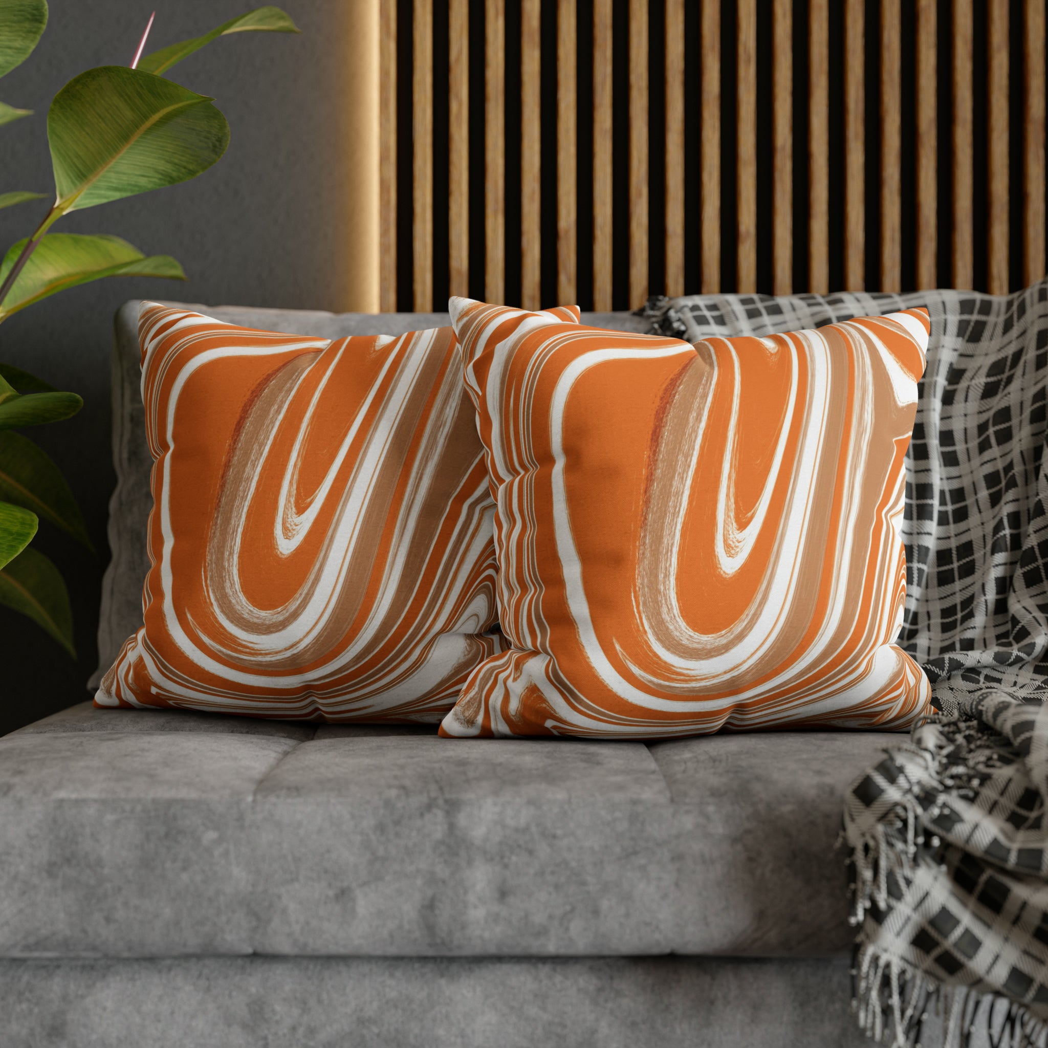 Abstract Pillow Cover | Orange Beige White Retro