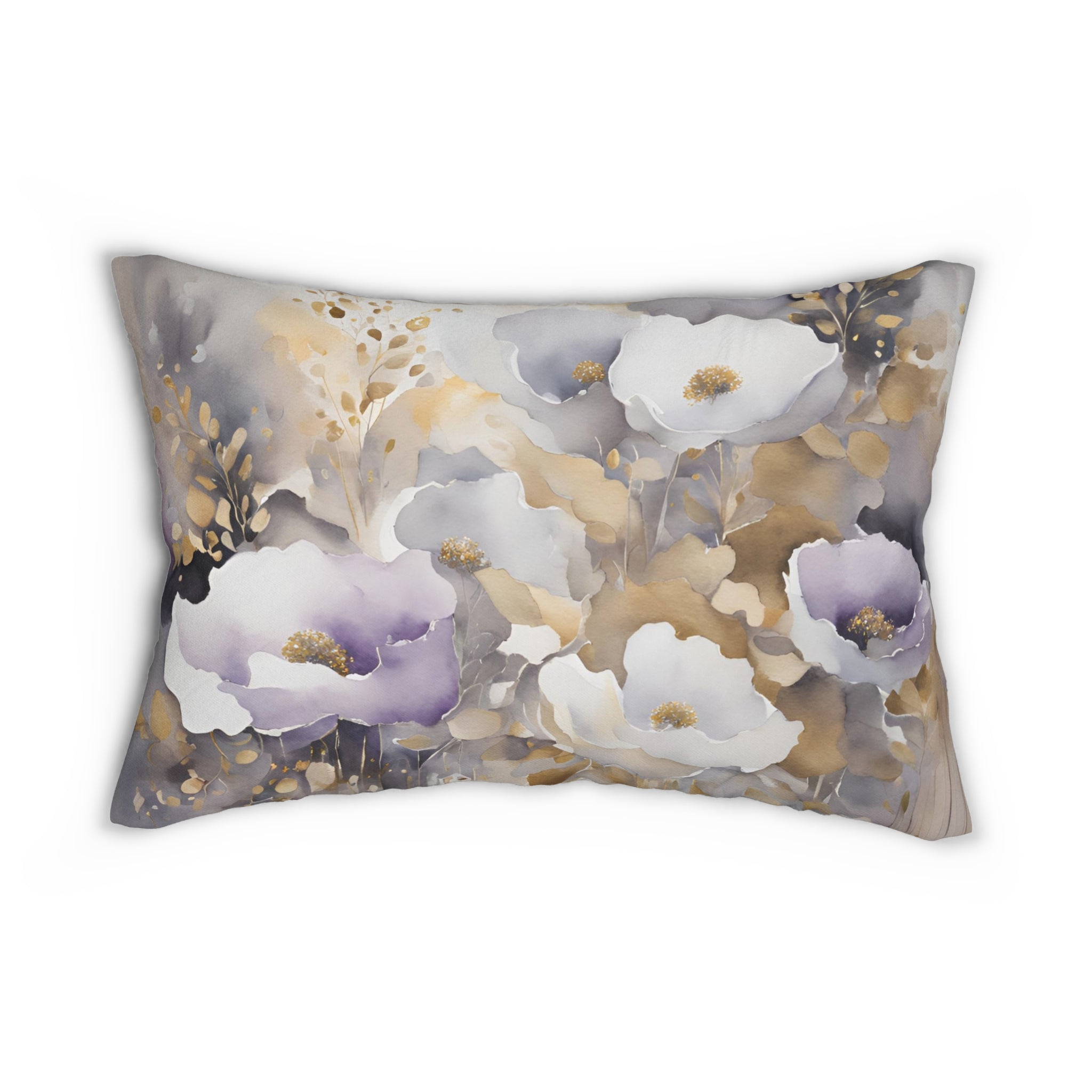 Wildflowers Lumbar Pillow | Floral Beige, Lavender Purple White