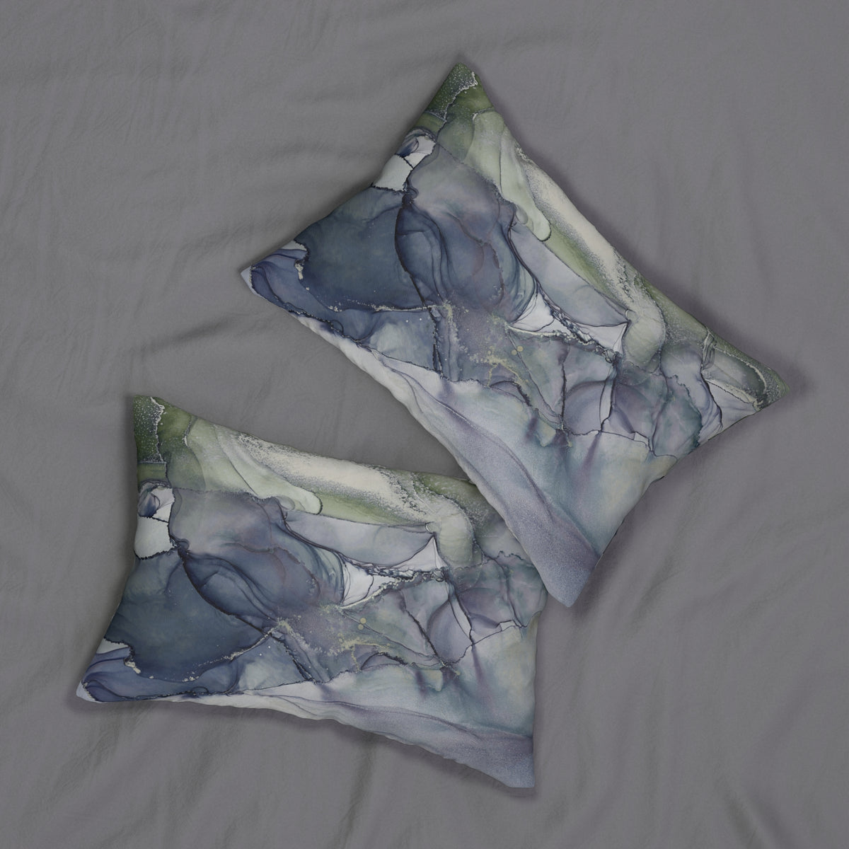 Sage Green Slate Blue Alcohol Ink Lumbar Pillow