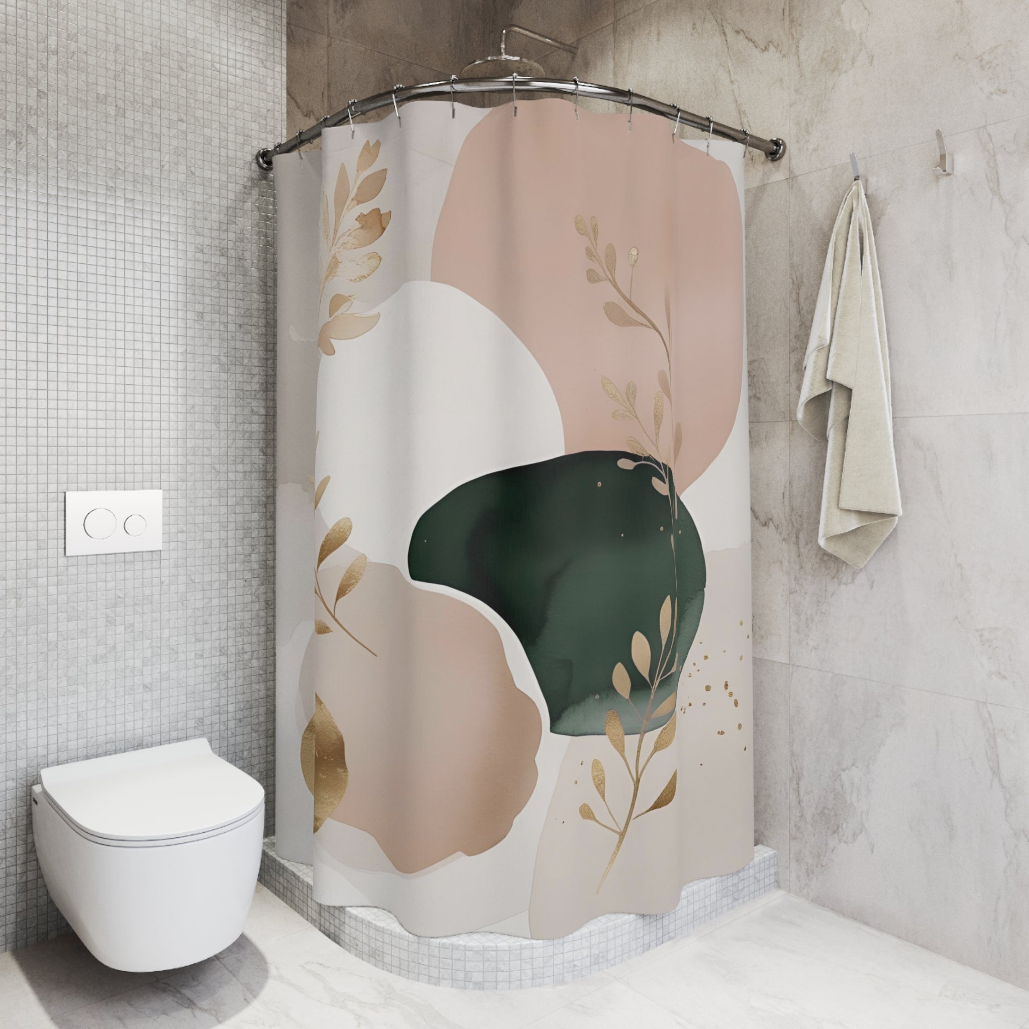 Abstract Shower Curtain | Blush Beige Pink, Muted Gold Sage Green