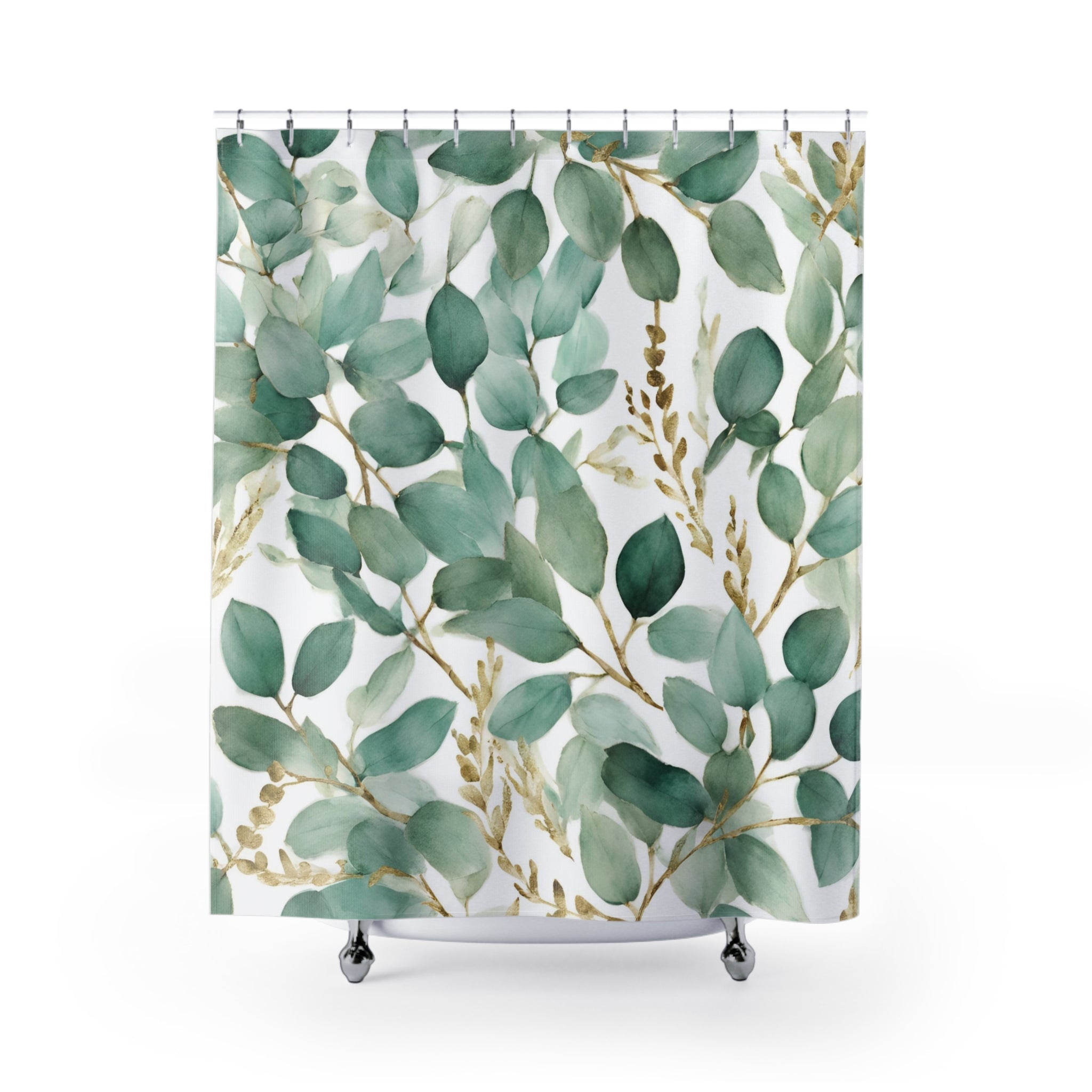 Floral Shower Curtain | Sage Green Beige Leaves