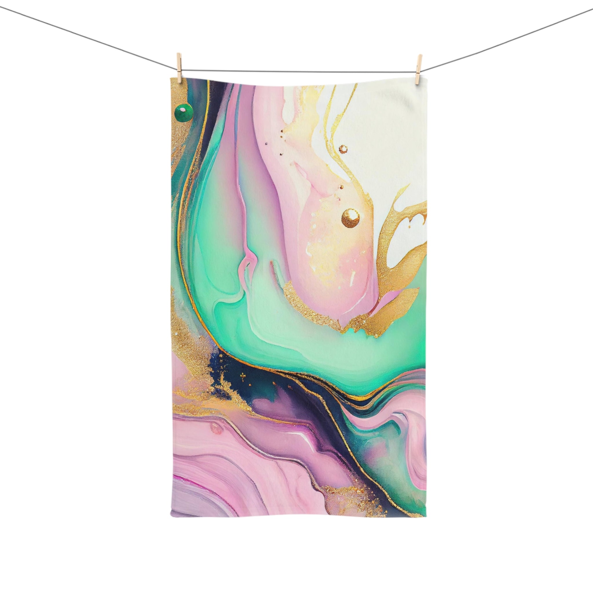 Abstract Kitchen, Bath Hand Towel | Lavender Purple, Green Gold, Pink