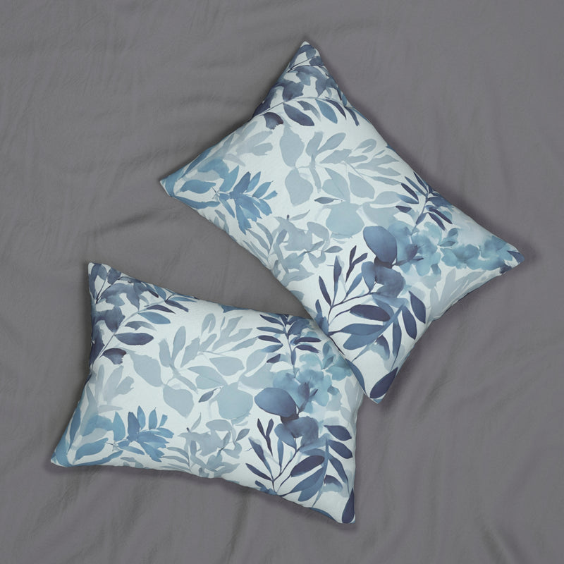 Boho Lumbar Pillow | Floral Pale Navy Blue, Eucalyptus Leaves