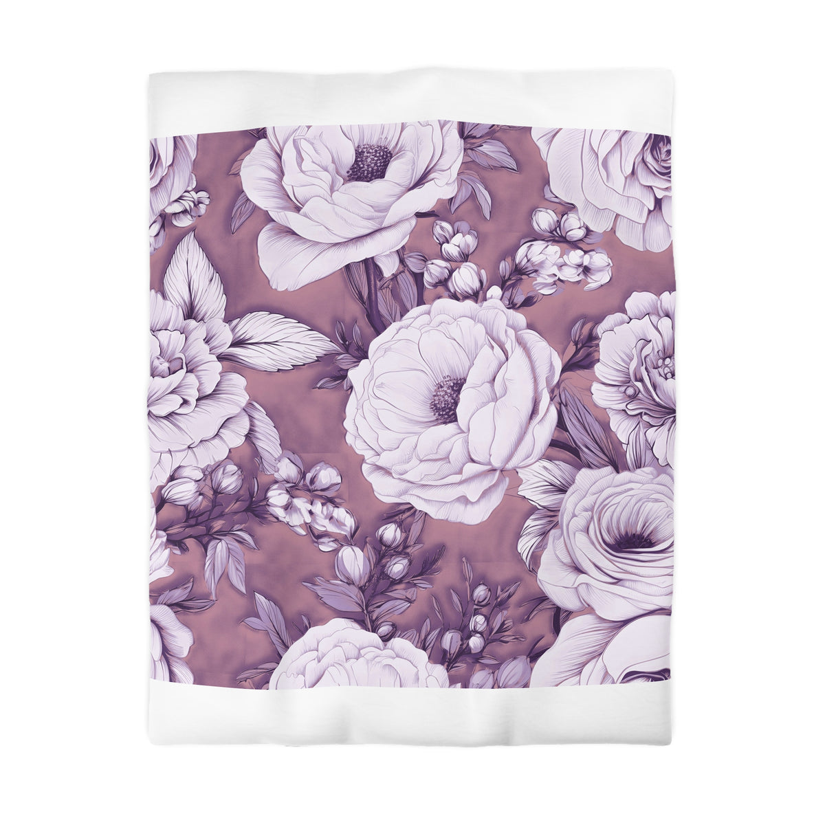 Lavender Peony Rose Duvet Cover | Plum Lilac Ivory Floral Bedding