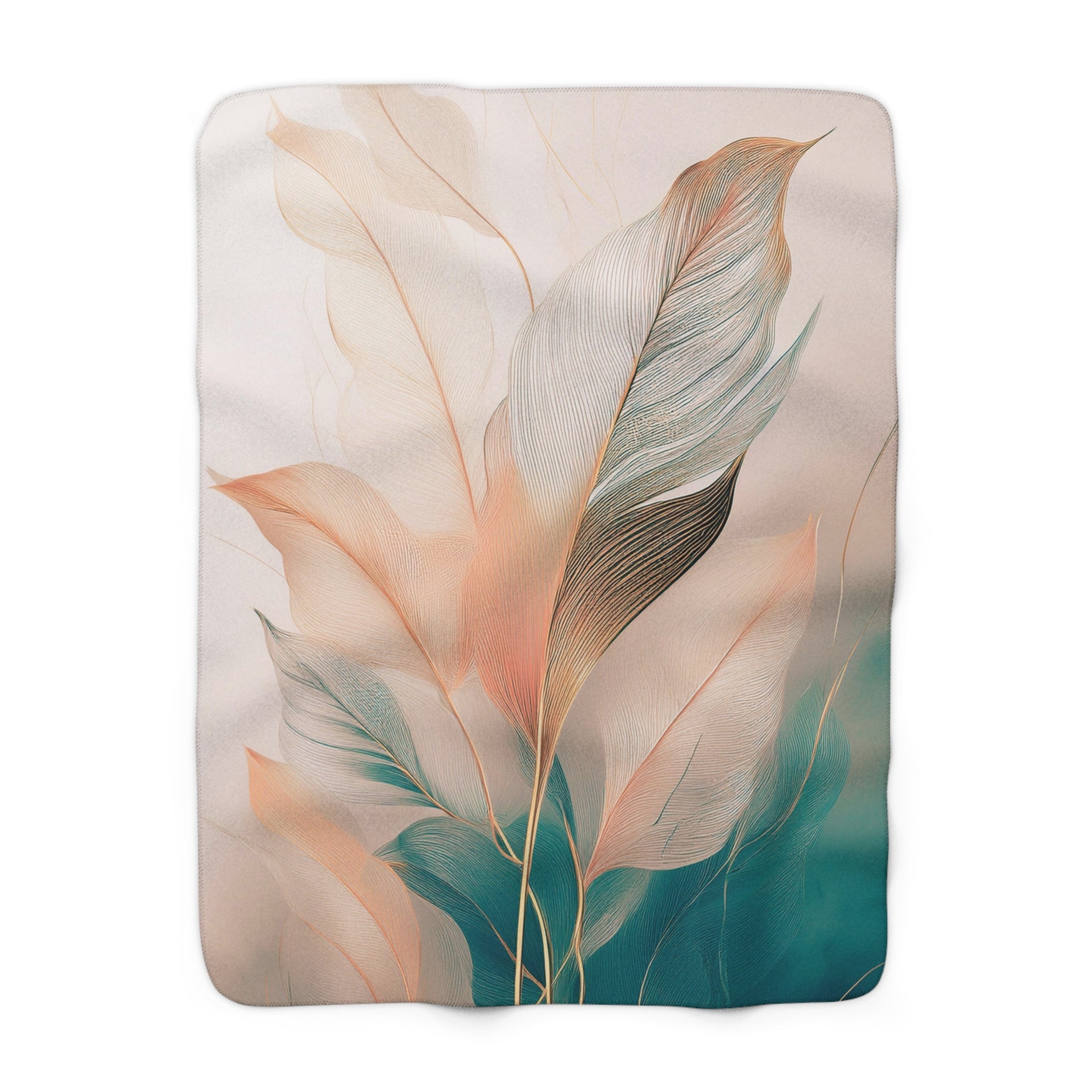 Floral Throw Blanket | Beige Teal Gold Leaves