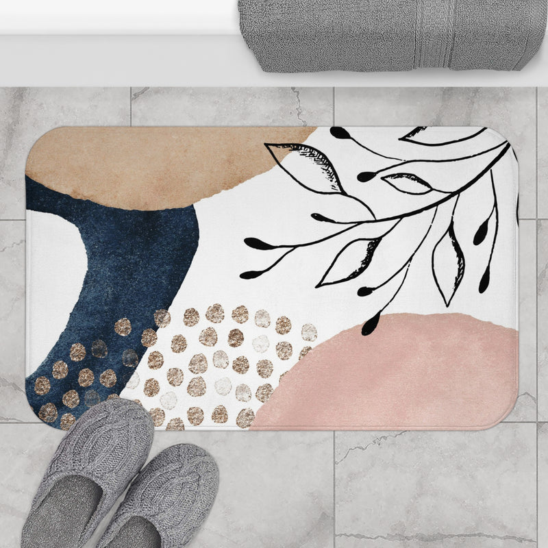 Abstract Bath Mat, Kitchen Mat | Blush Pink, White, Black Beige, Navy Blue Mat