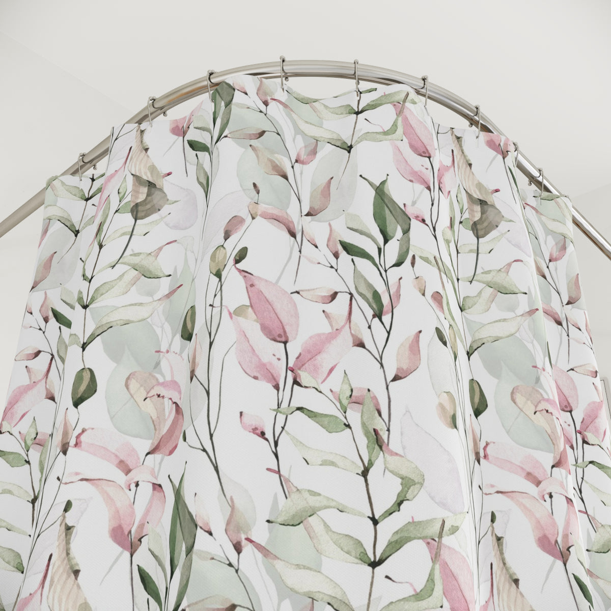 Blush Sage Watercolor Botanical Shower Curtain, Bath Curtain 71x74