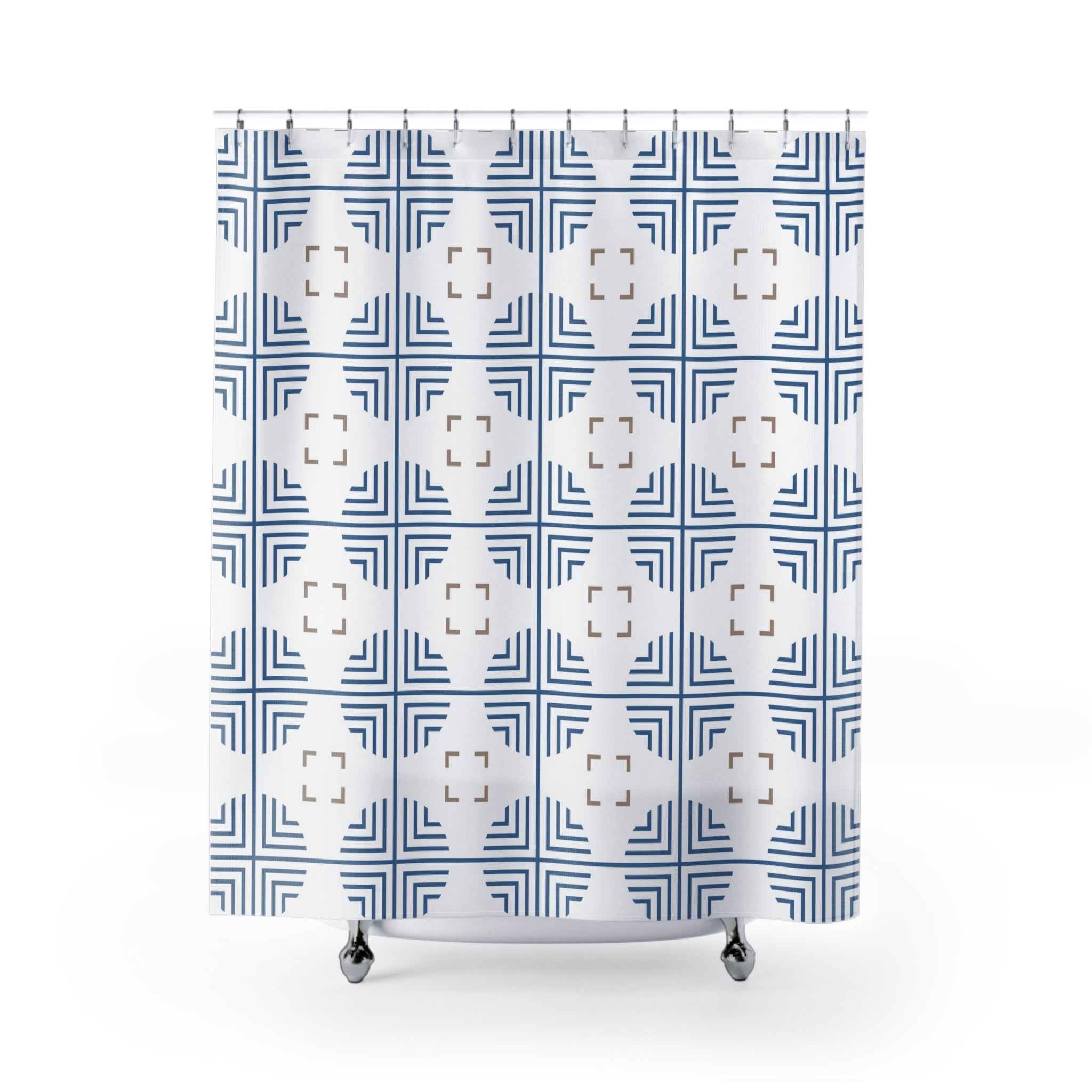 Retro Shower Curtain | Art Deco, Blue White Beige