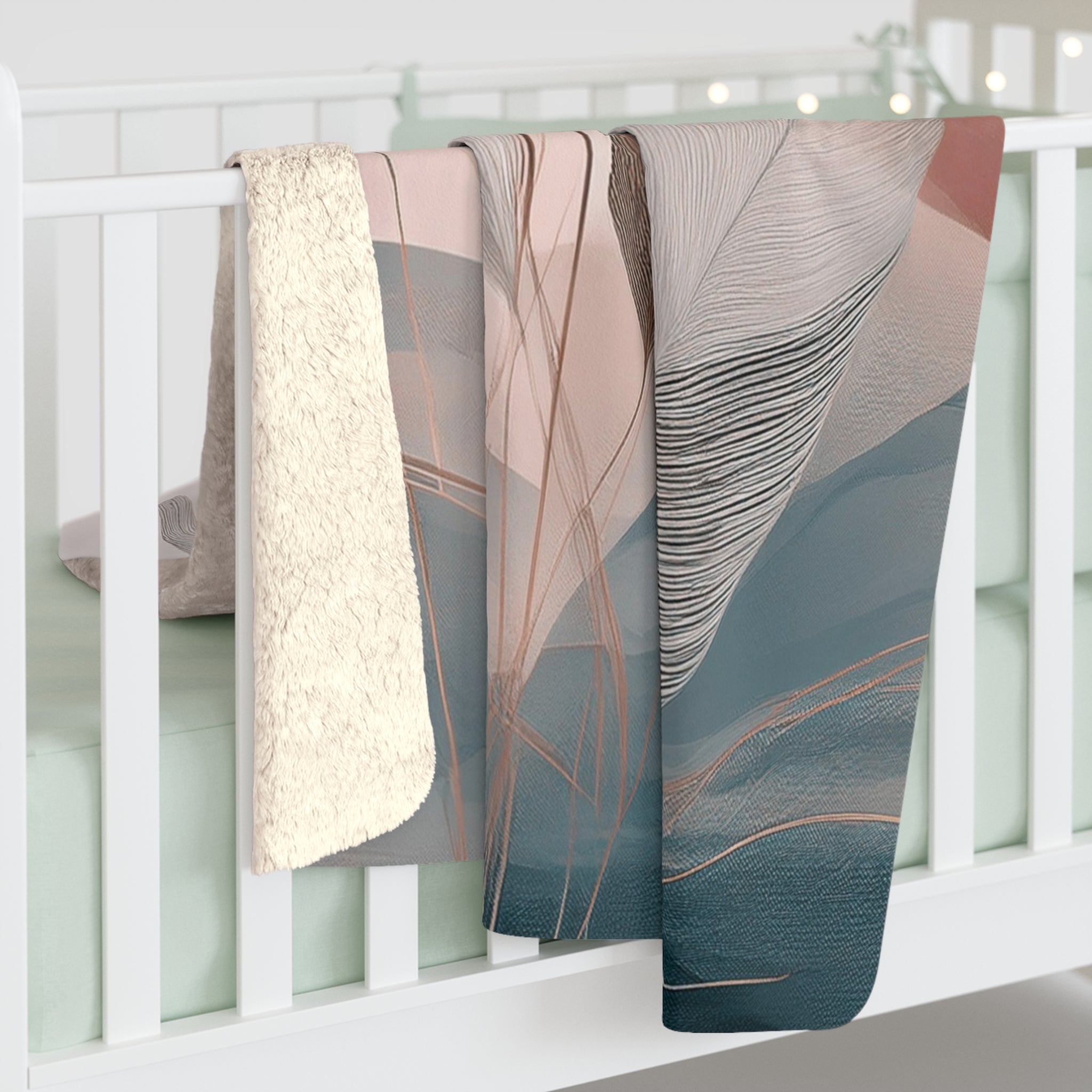 Abstract Leaf Throw Blanket | Earthy Neutral Blue Blush Beige