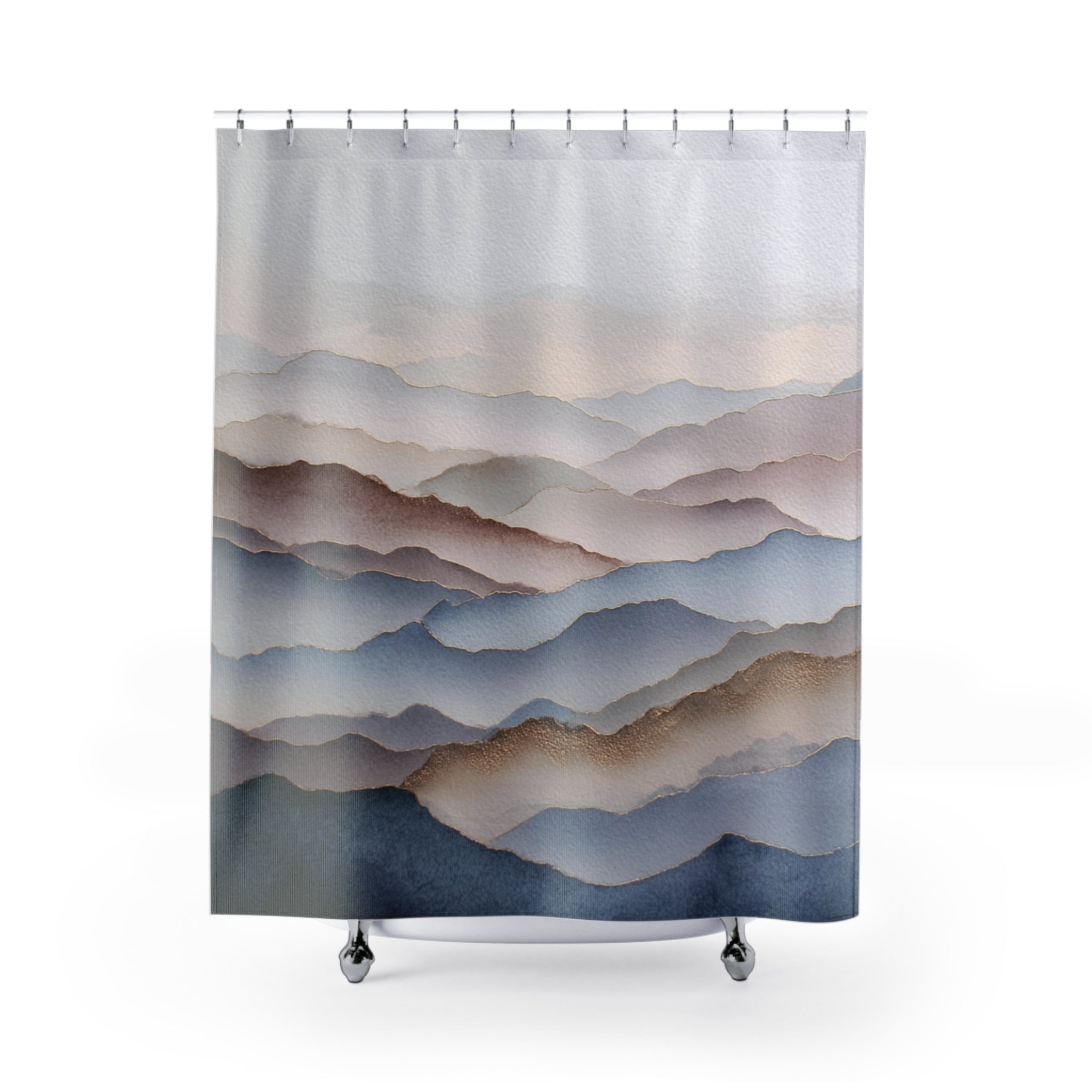 Landscape Shower Curtain | Nature Navy Blue, Blush Abstract Art
