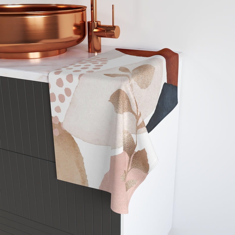 Abstract Kitchen, Bath Hand Towel | Blush Pink, White, Beige, Navy Towel