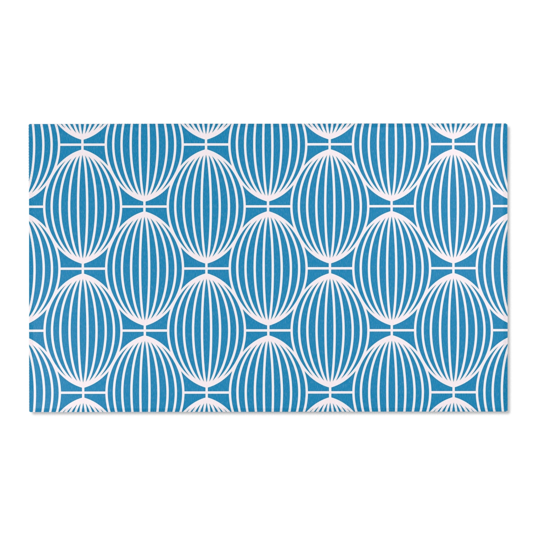 Art Deco Boho Area Rug | Blue White Geometric Minimalist