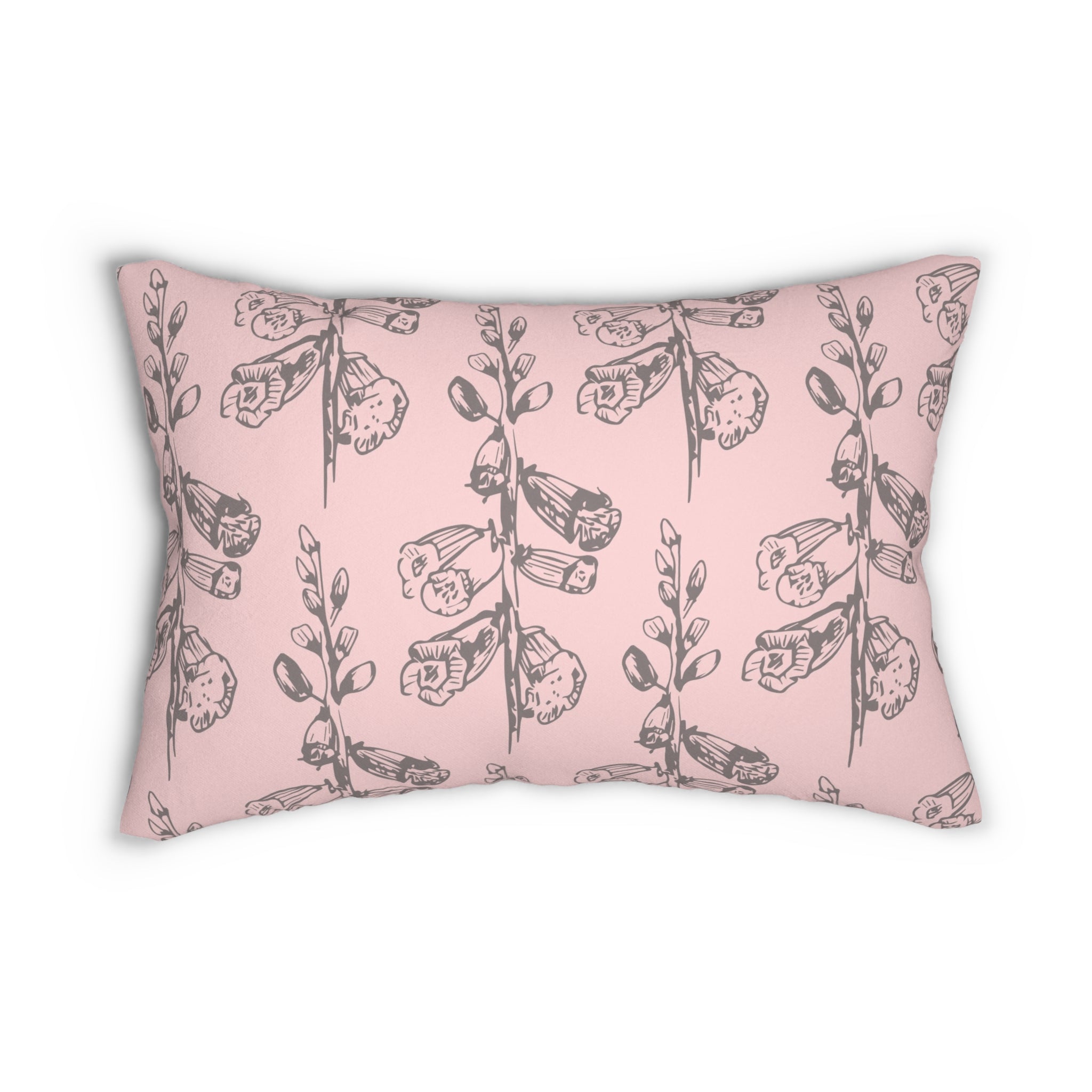 Floral Lumbar Pillow | Dusty Pink, Grey Foxgloves