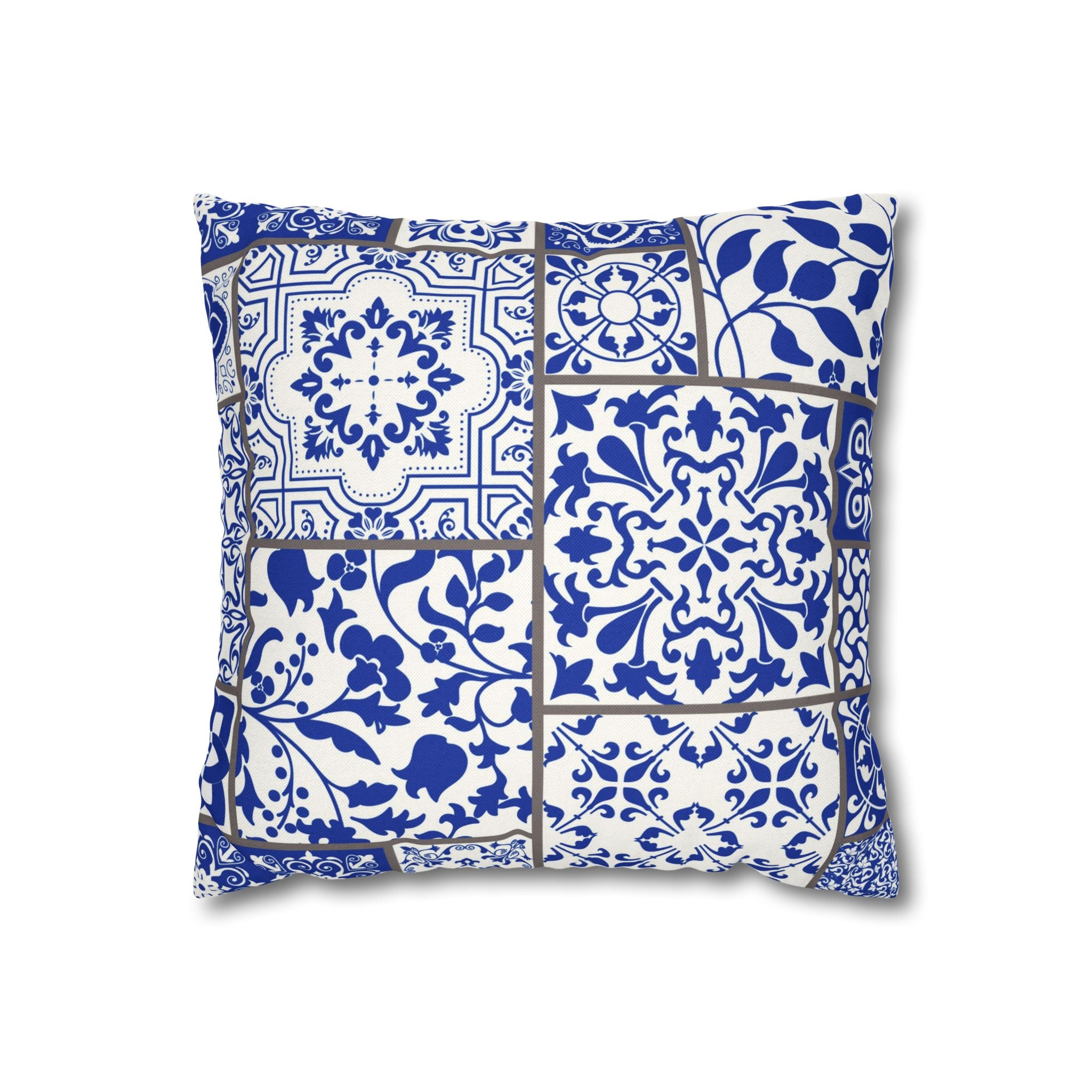 Moroccan Tiles Pillow Cover | Geometric Blue White Pillowcase
