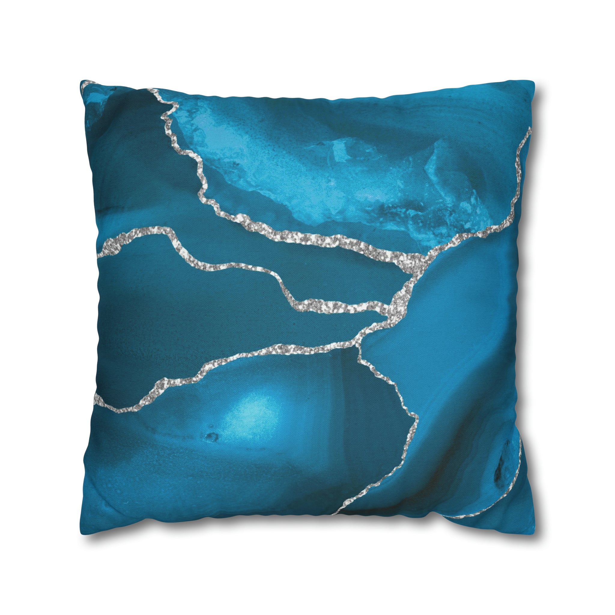 Marble Print Throw Pillow Cover | Blue Silver