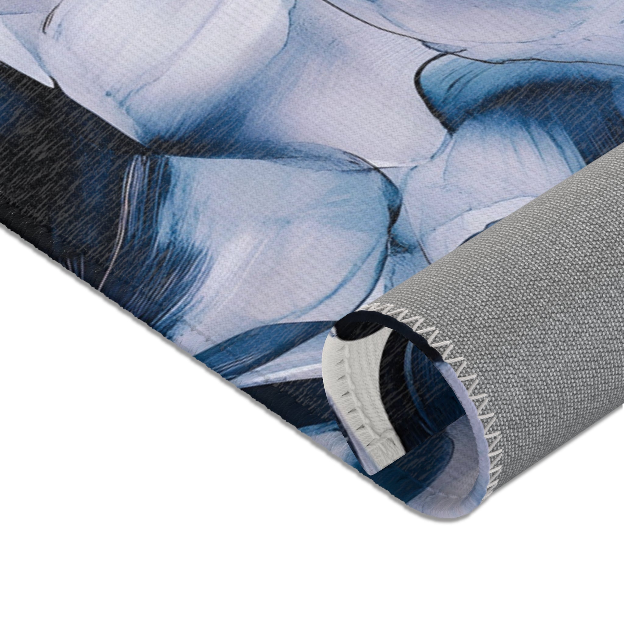 Abstract Area Rug | Floral Navy Blue, Liquid Ink Watercolor Artsy Rug