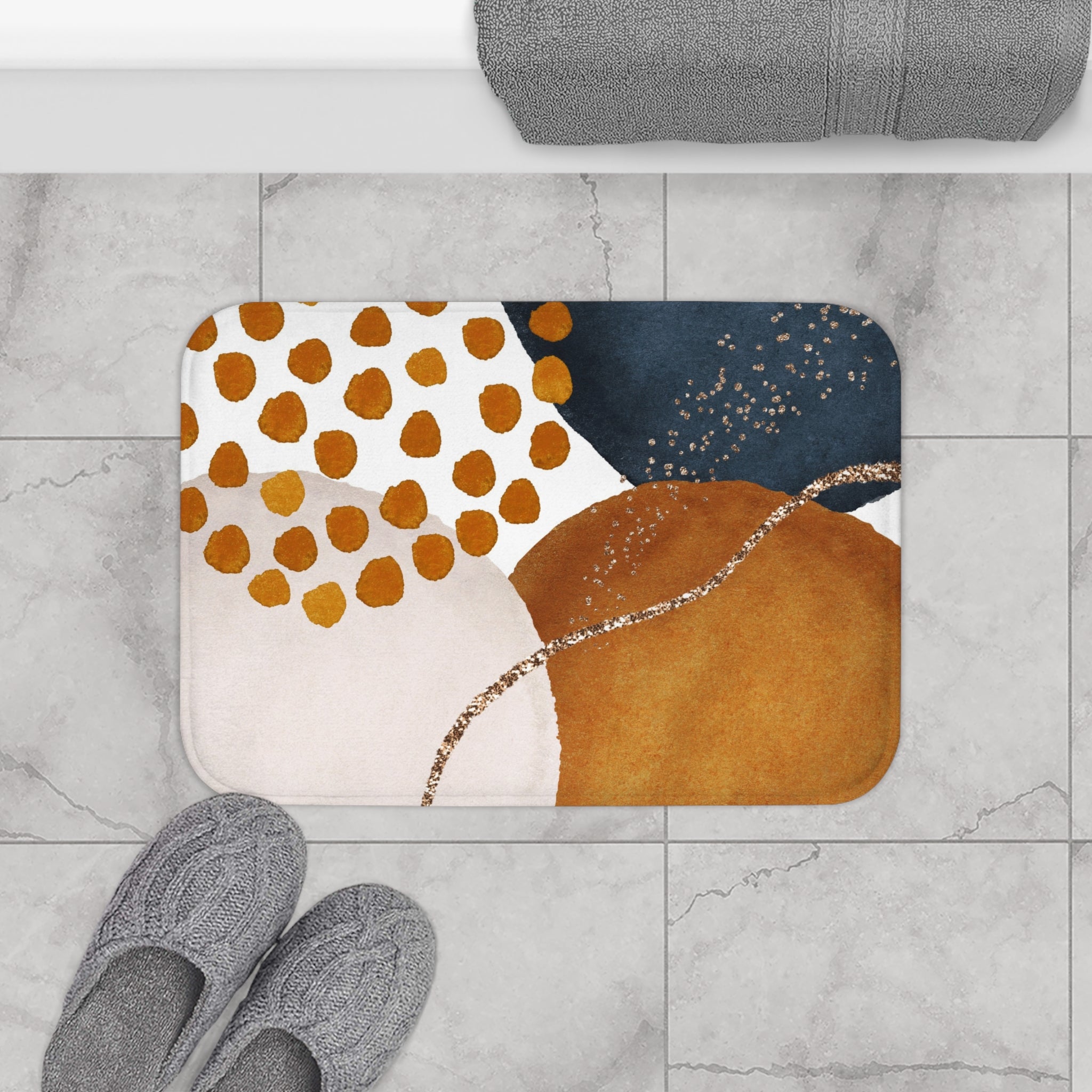 Abstract Bath, Kitchen Mat | Burnt Orange, Navy Beige