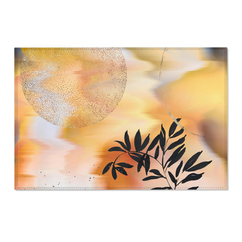 Abstract Floral Area Rug | Yellow Orange Black Ombre Floral