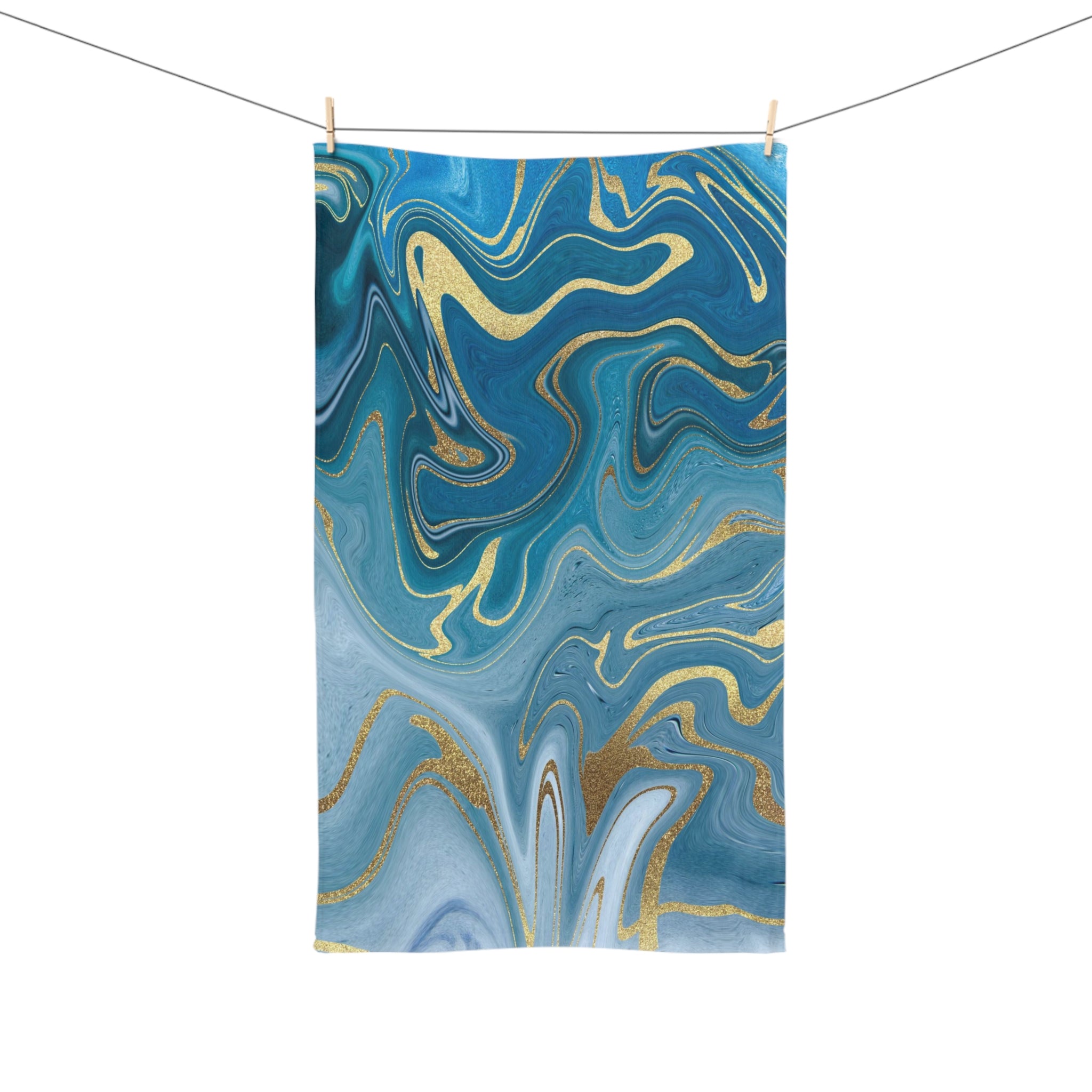 Abstract Boho Kitchen, Bath Hand Towel | Navy Blue Ombre Marble Print