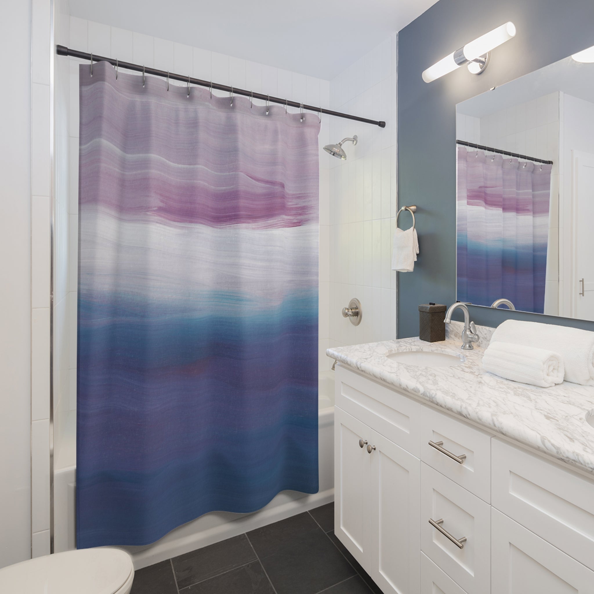 Blue Lilac Watercolor Aesthetic Shower Curtain | Modern Abstract Ombre