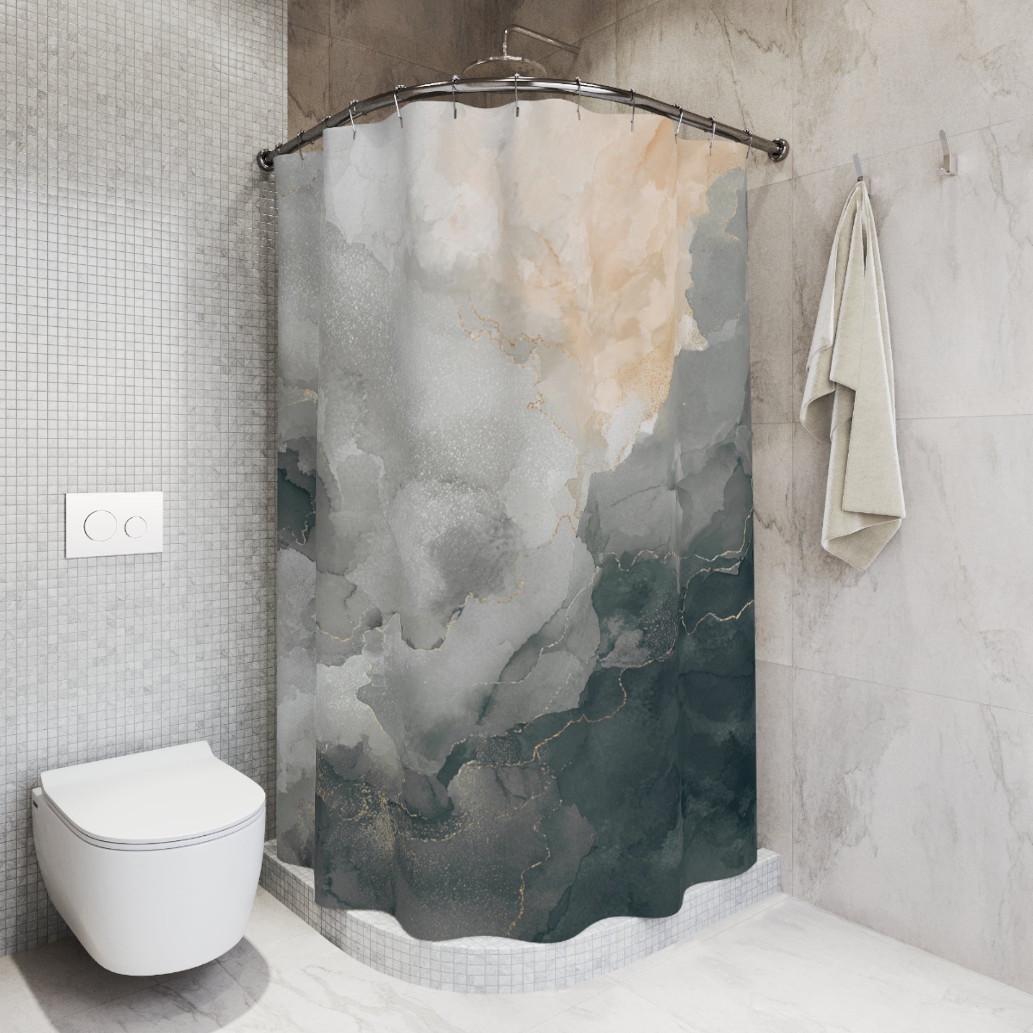 Abstract Watercolor Shower Curtain | Grey Ombre Bathroom Decor