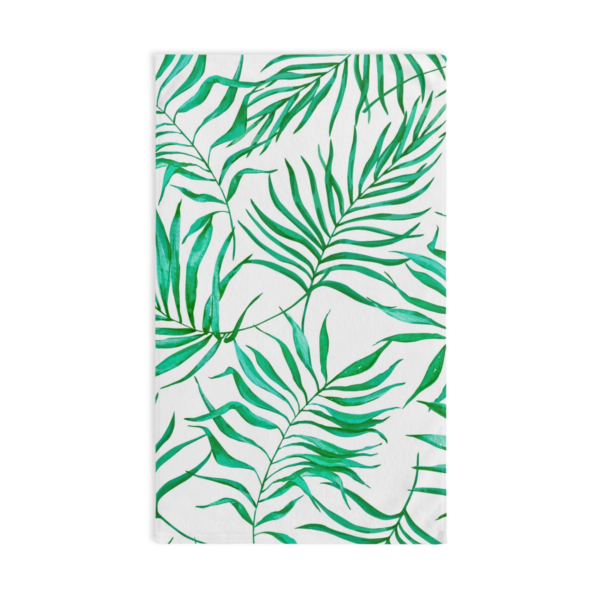 Kitchen, Bath Hand Towel | Tropical Green Palm Leaves, White