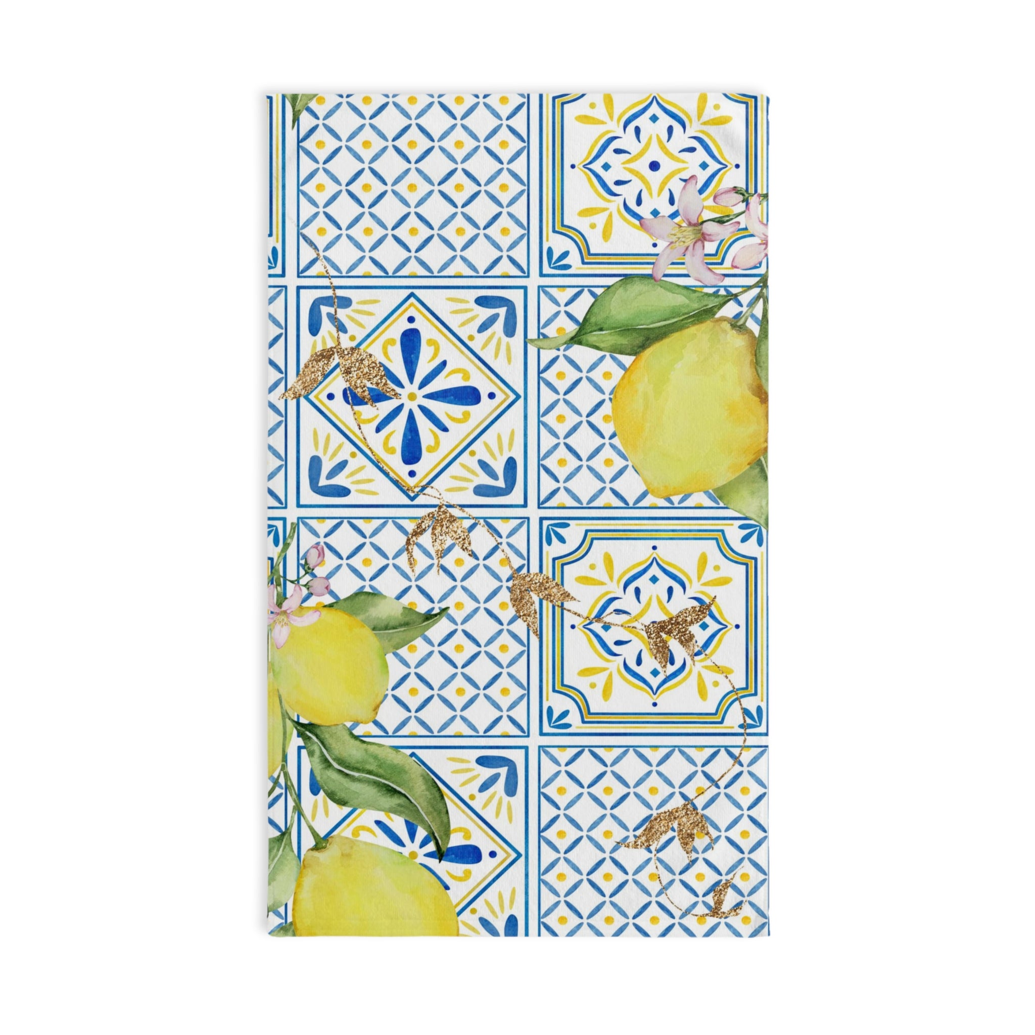 Kitchen, Bath Hand Towel | Amalfi Lemon, Blue Yellow Tiles