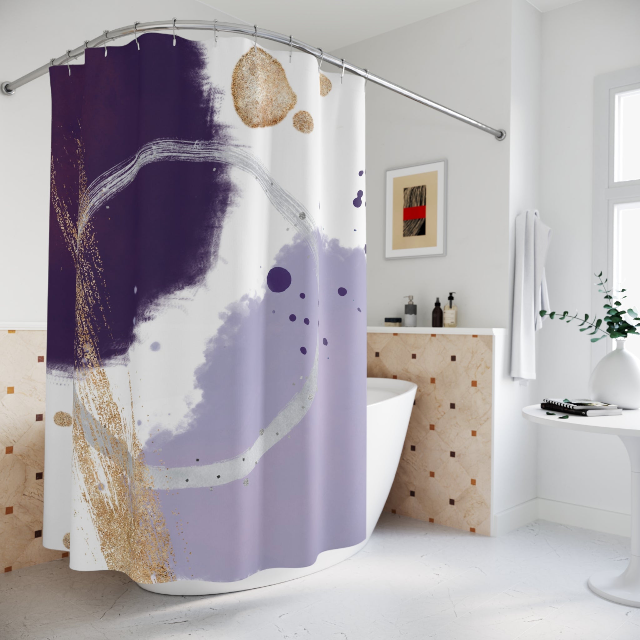 Abstract Shower Curtain | Lilac, Dark Purple, White