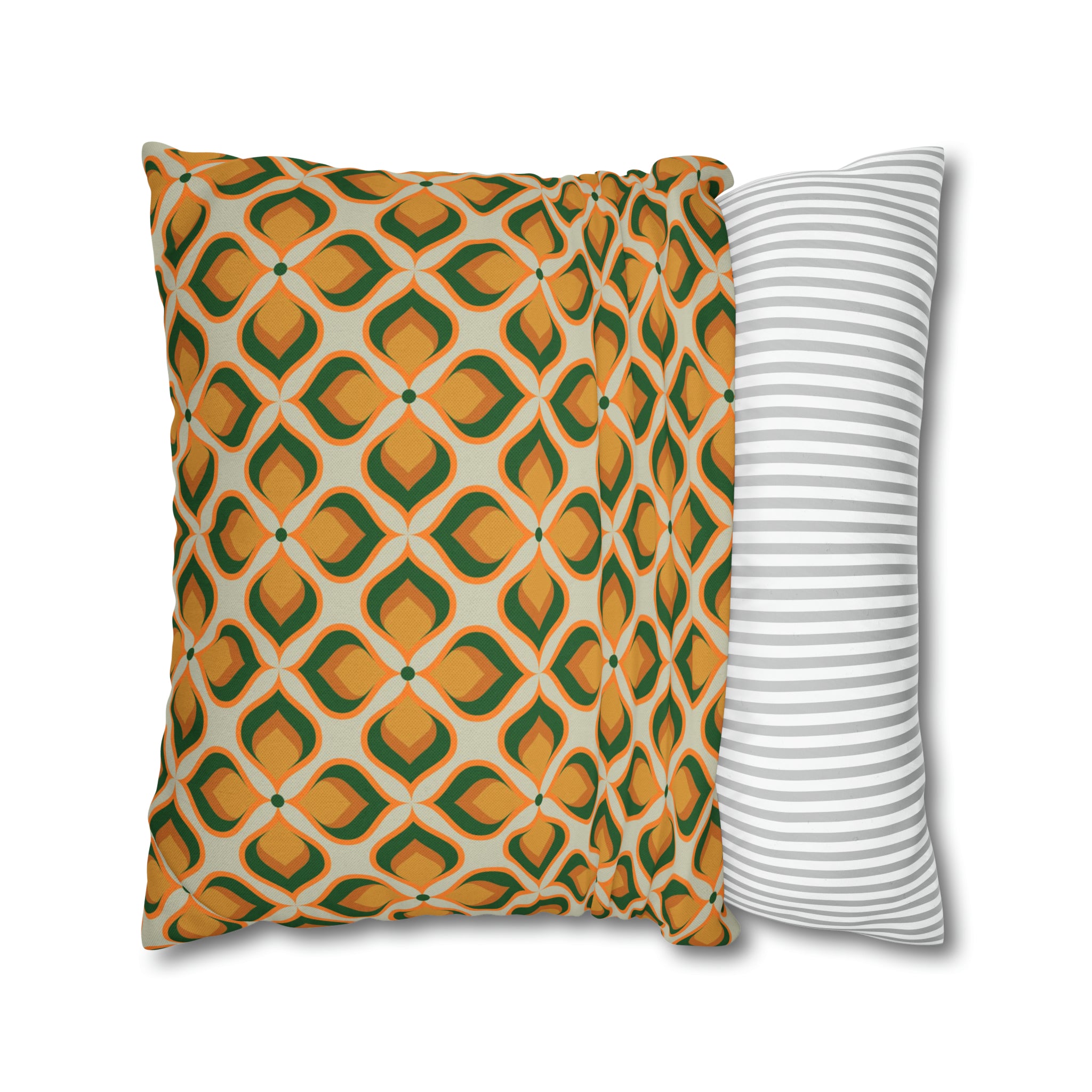 Retro Throw Pillow Cover | Orange Beige Green, Floral