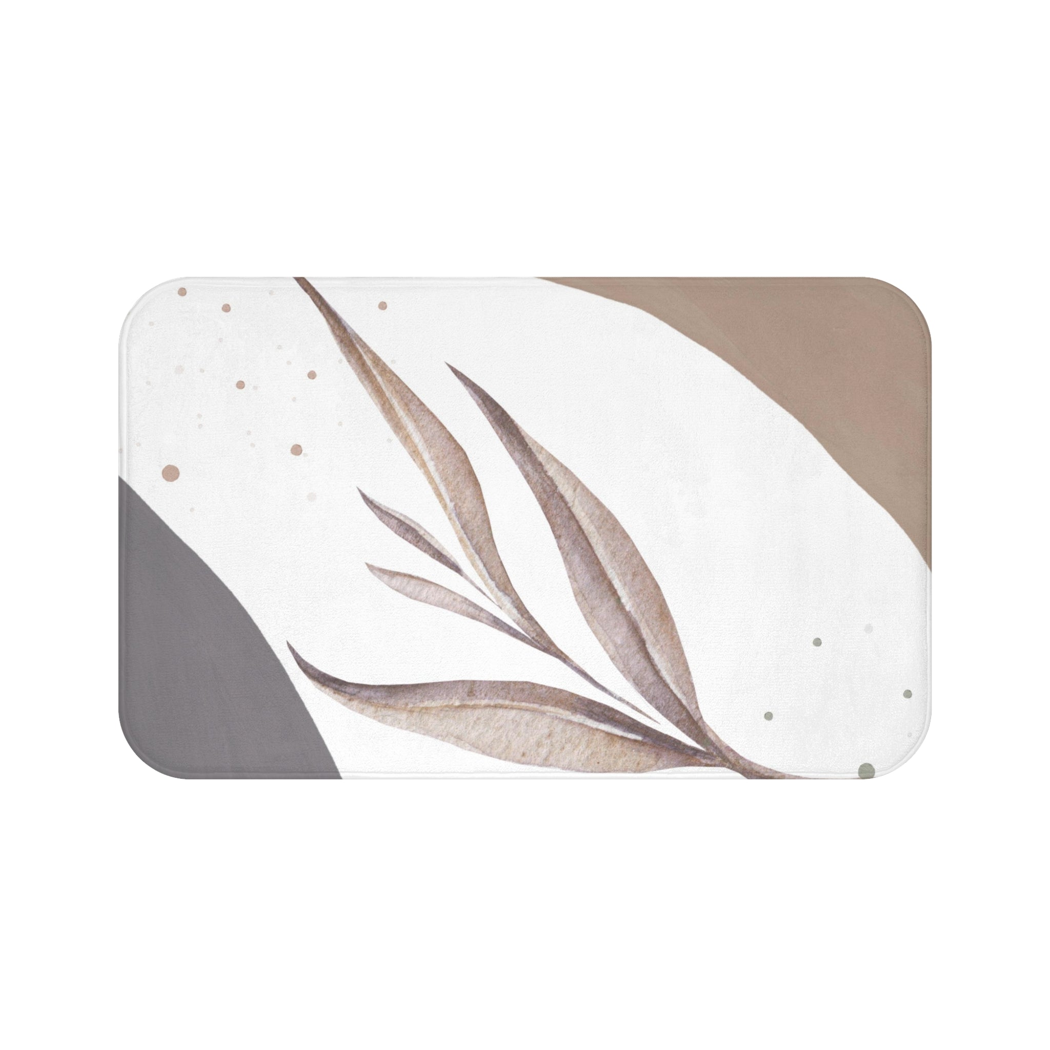 Boho Bath Mat | Modern Organic, Beige White Grey leaf