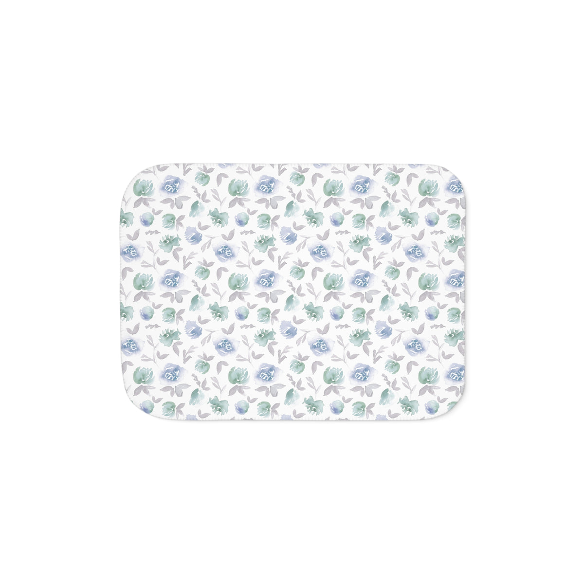 Blue Mint Watercolor Rosette Sherpa Blanket | Soft Floral Throw