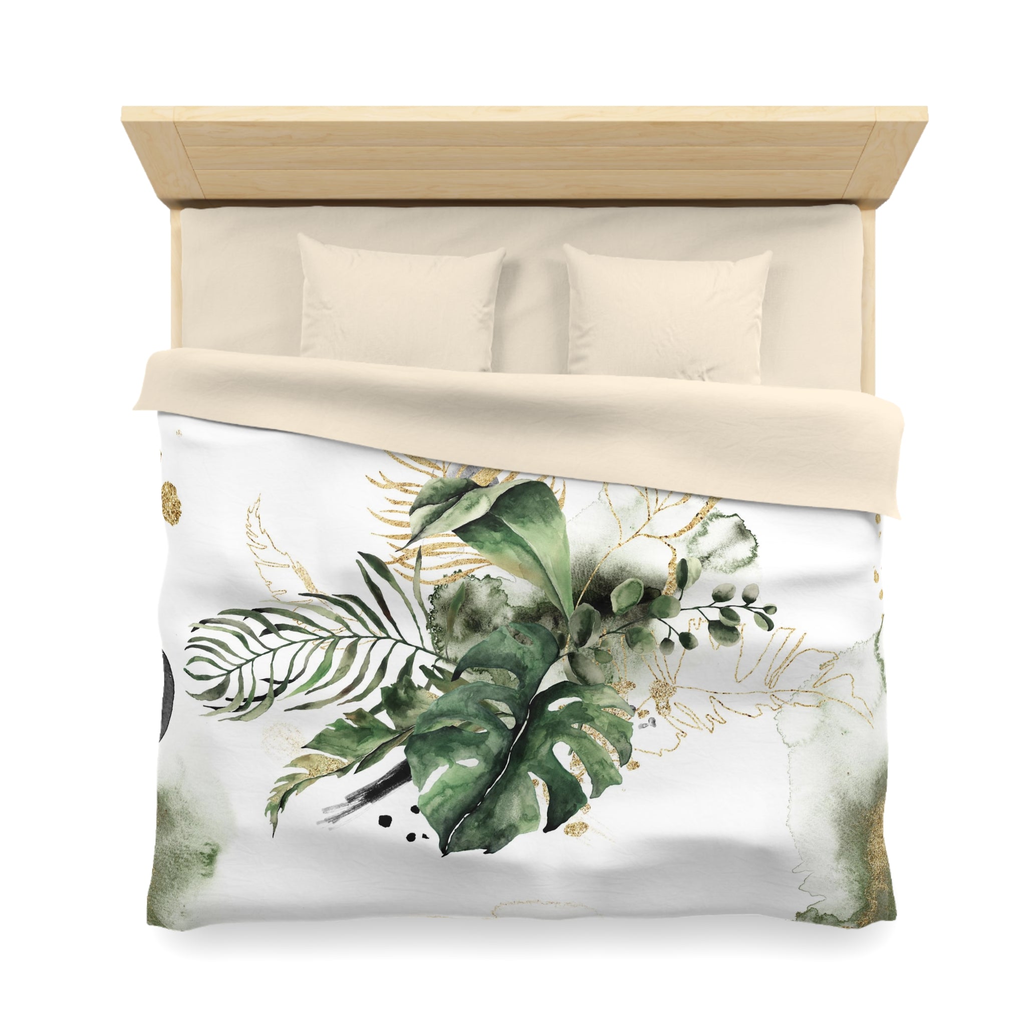 Jungle Floral Duvet, Pillow Cover | Sage Green White Monstera Bedroom Decor