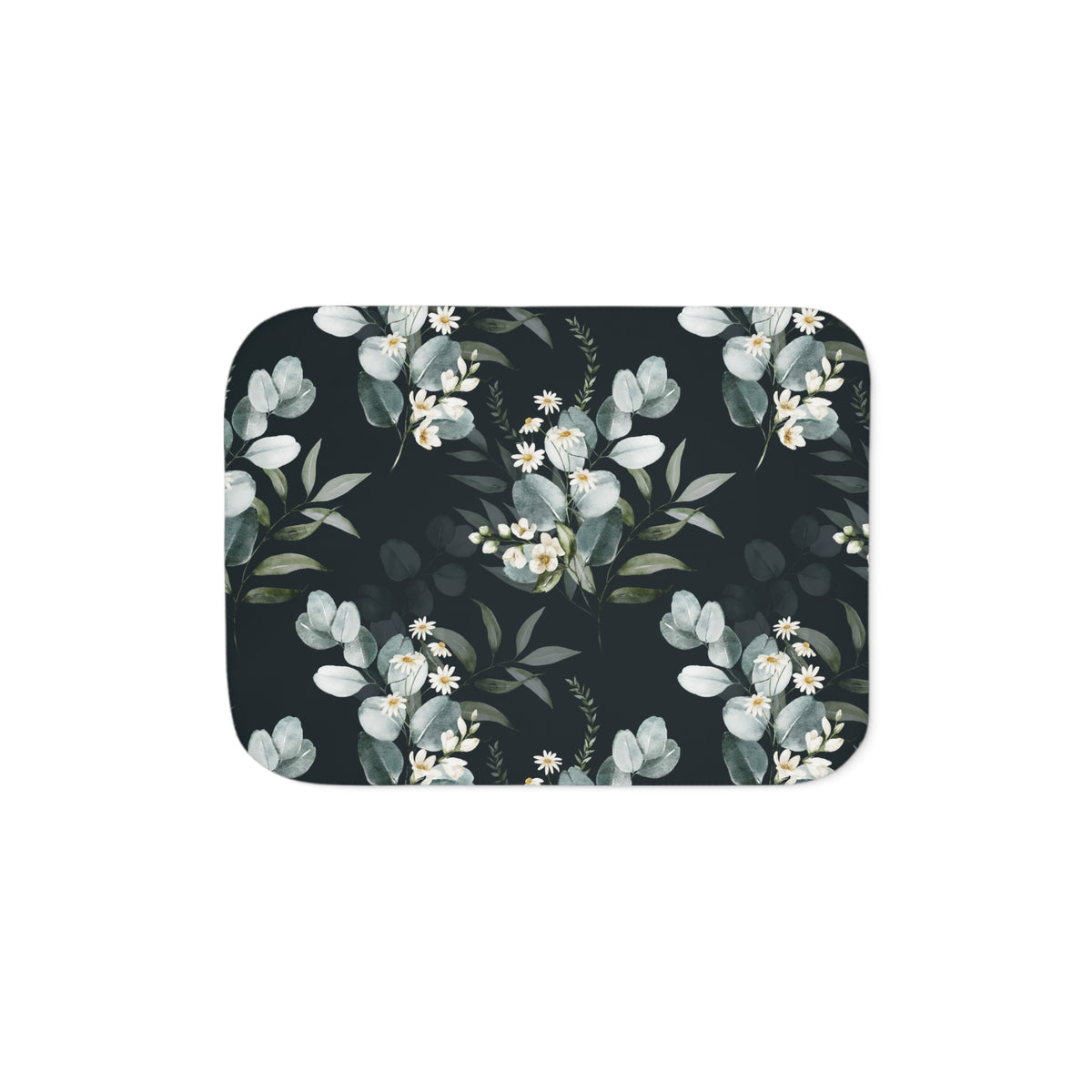 Moody Sage Eucalyptus Daisy Sherpa Blanket | Charcoal Botanical Throw