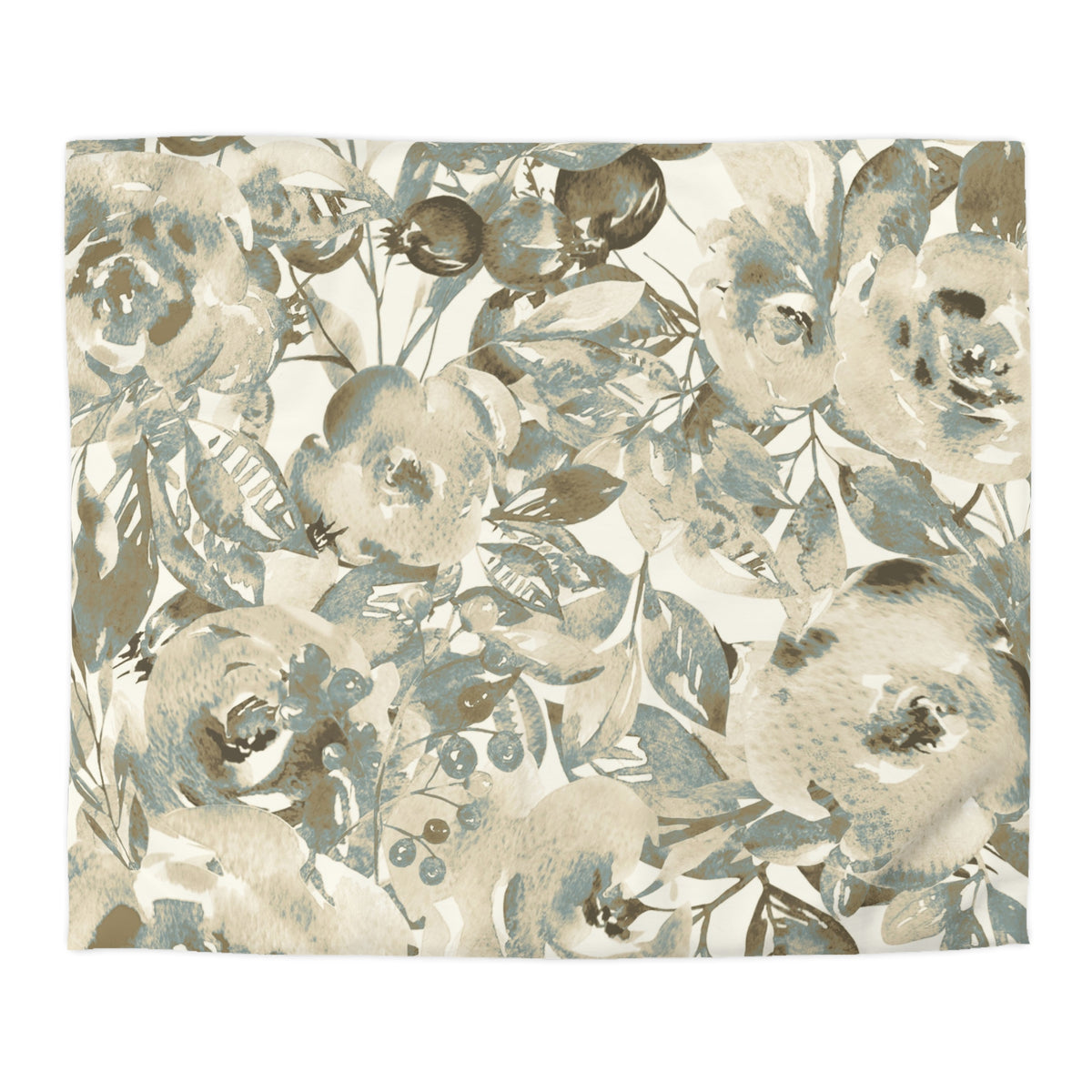 a floral pattern with various shades of green and beige colors, including flowers, leaves, and berries. The pattern appears to be a collage of multiple images, creating a visually appealing and intricate design.