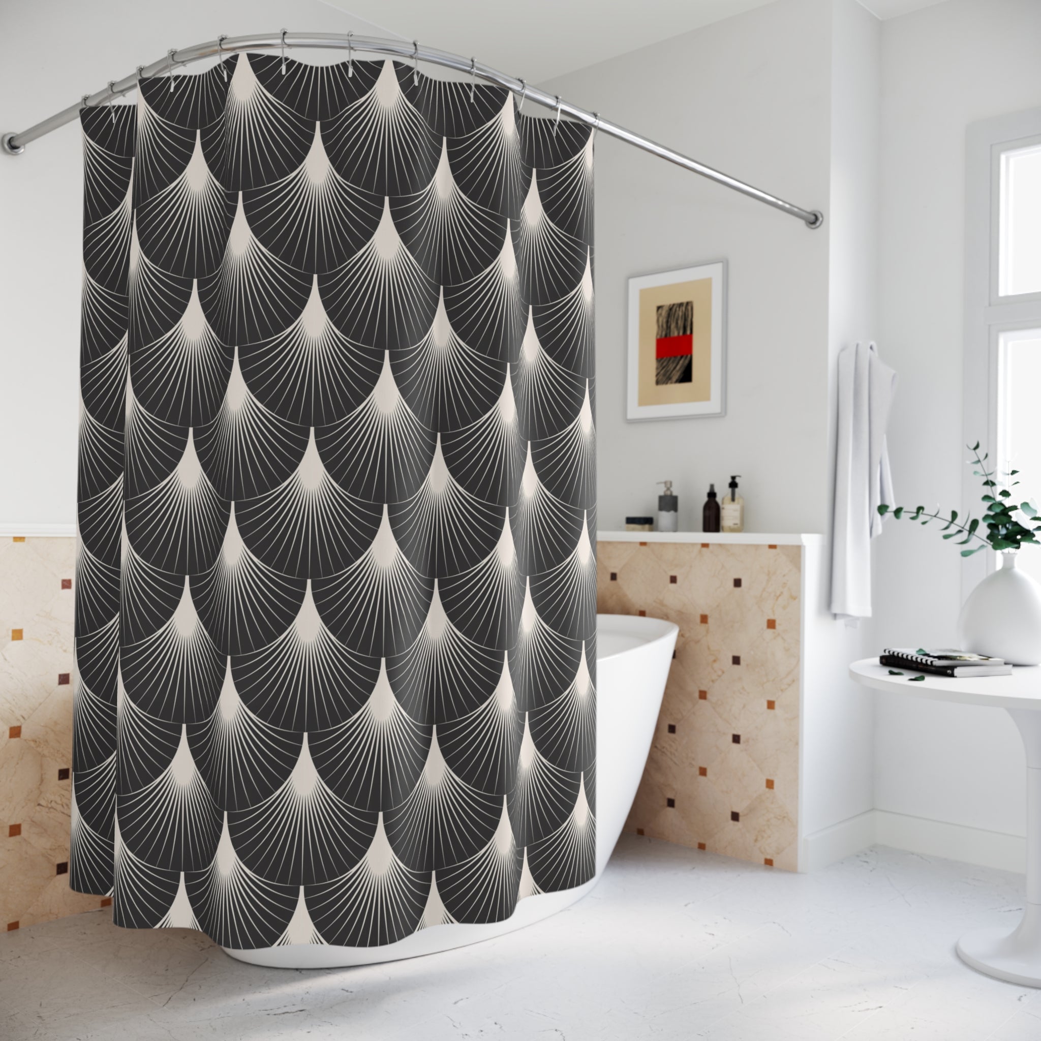 Black White Shower Curtain | Art Deco Nouveau Fan