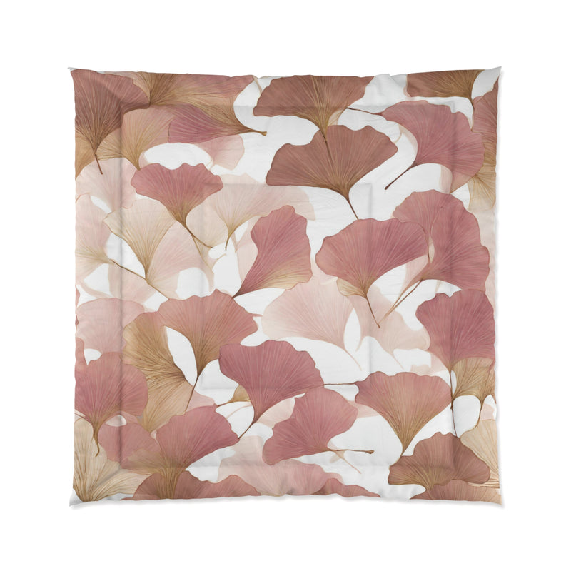 Floral Comforter | Mauve, Blush Pink, Beige, White, Gingko Leaves