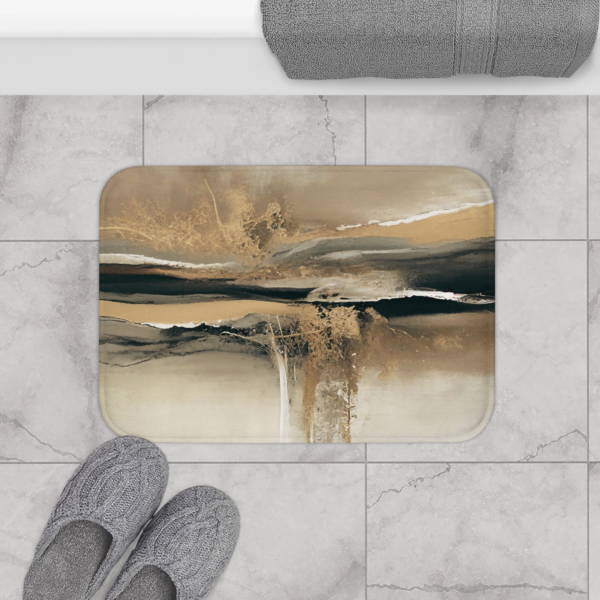 Abstract Bath, Kitchen Mat | Modern Ombre, Blue Beige, Grey