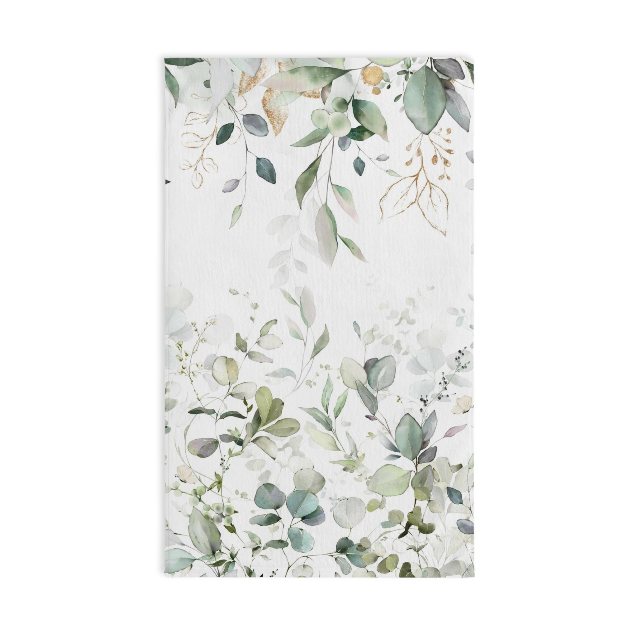 Floral Boho Kitchen, Bath Hand Towel | White Sage Green Eucalyptus Leaves