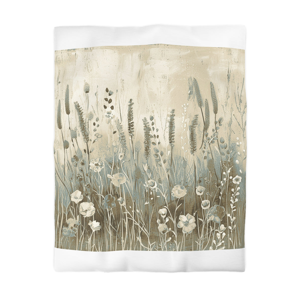 a field of tall grass with various types of flowers and plants growing in it.