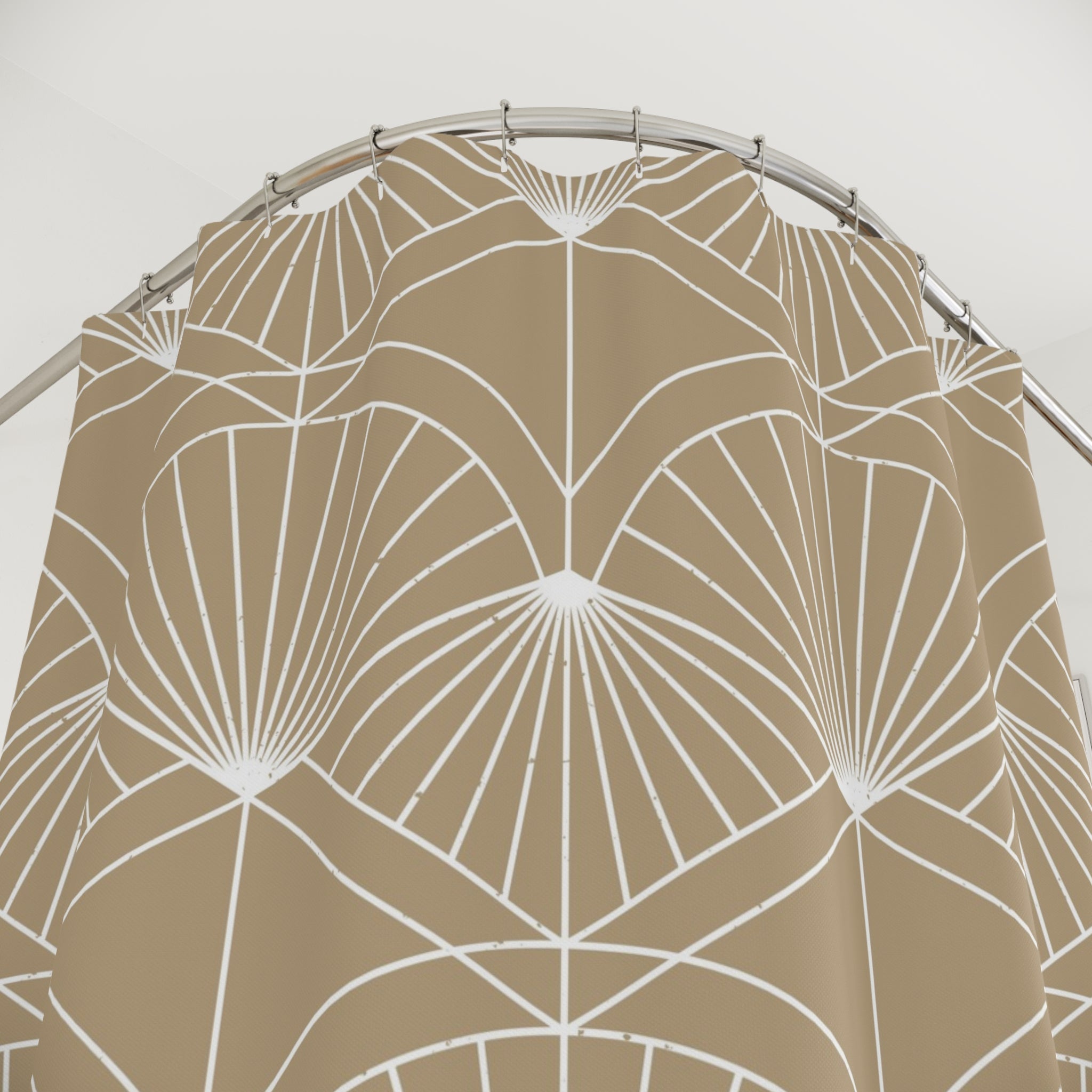 Art Deco Shower Curtain | Geometric Fan, Caramel Beige Bath Curtain