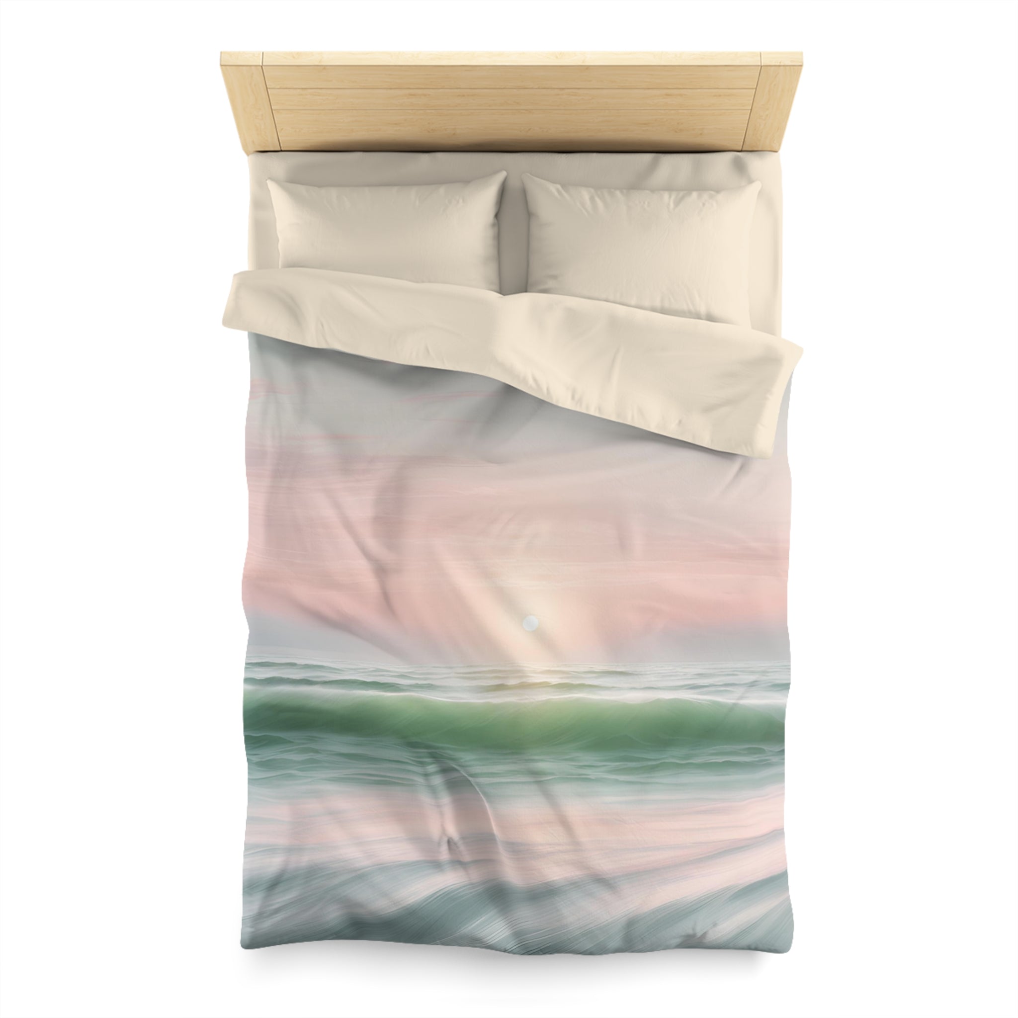 Abstract Duvet Cover | Coastal Beach, Blush Pink, Green