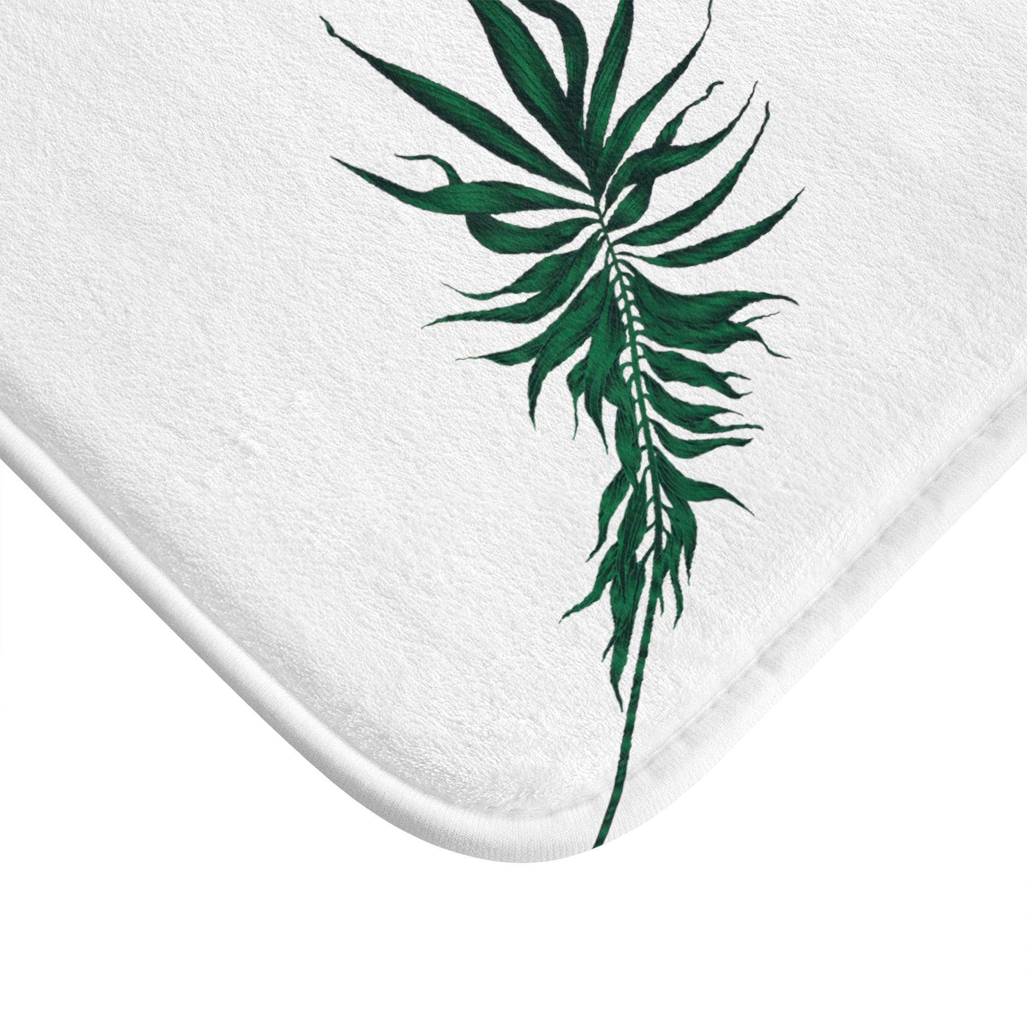 Minimalist Floral Bath, Kitchen Mat | White Green Palm Leaves