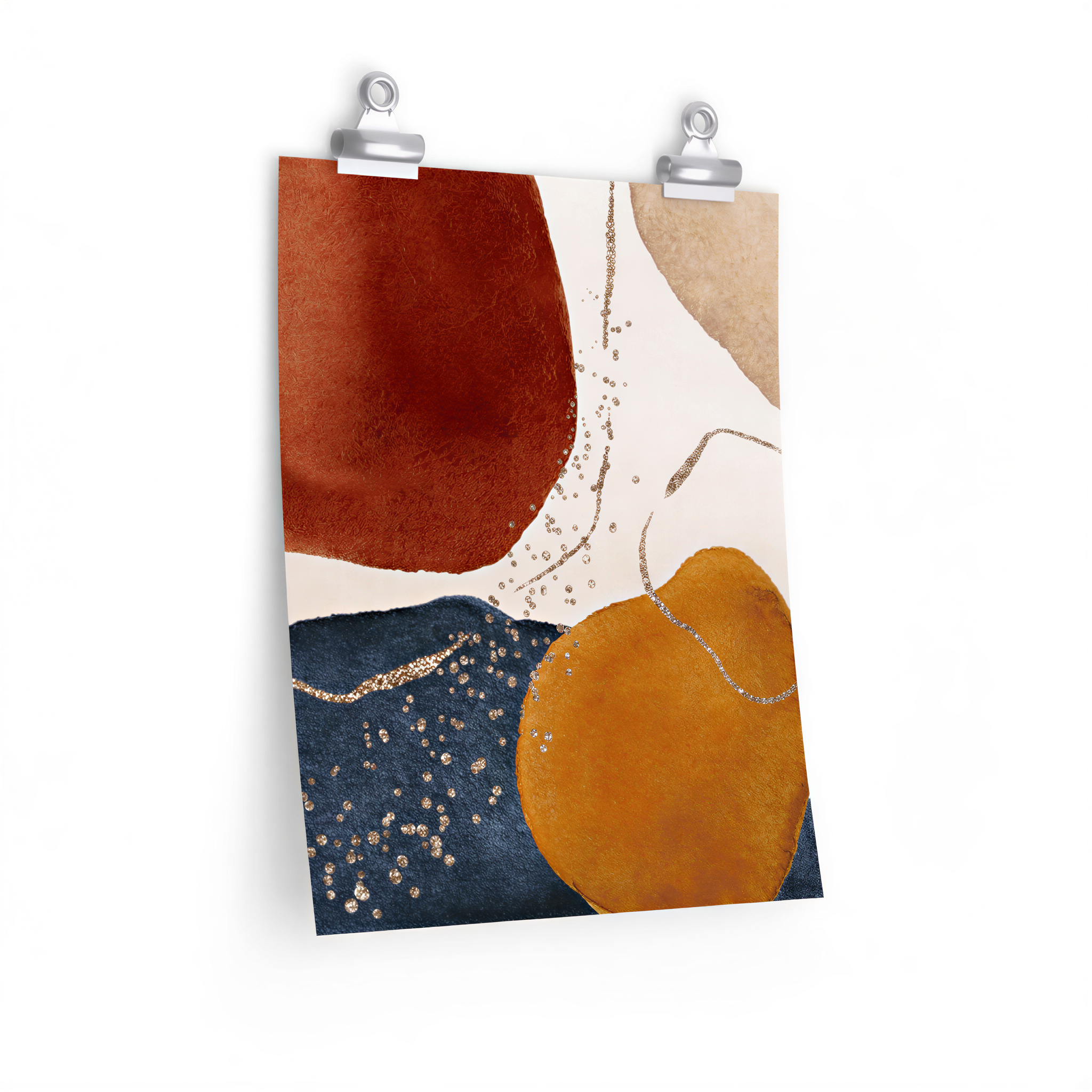 Navy Rust Beige Abstract Art Poster close-up detail