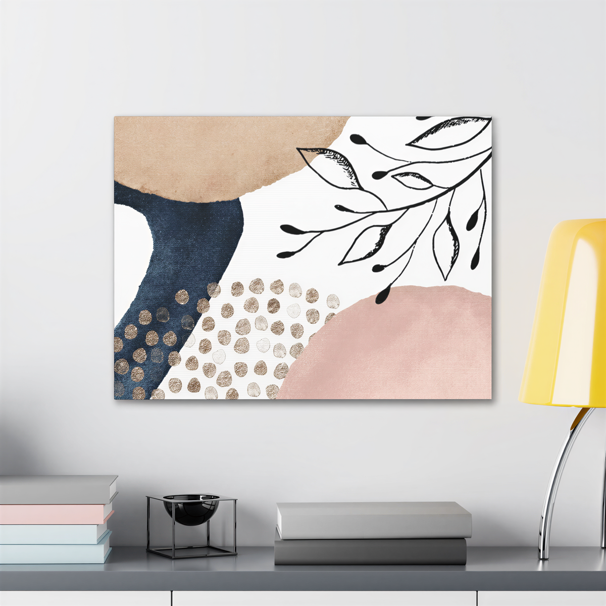 Abstract Wall Canvas Print Hygge Blush Pink above a console table