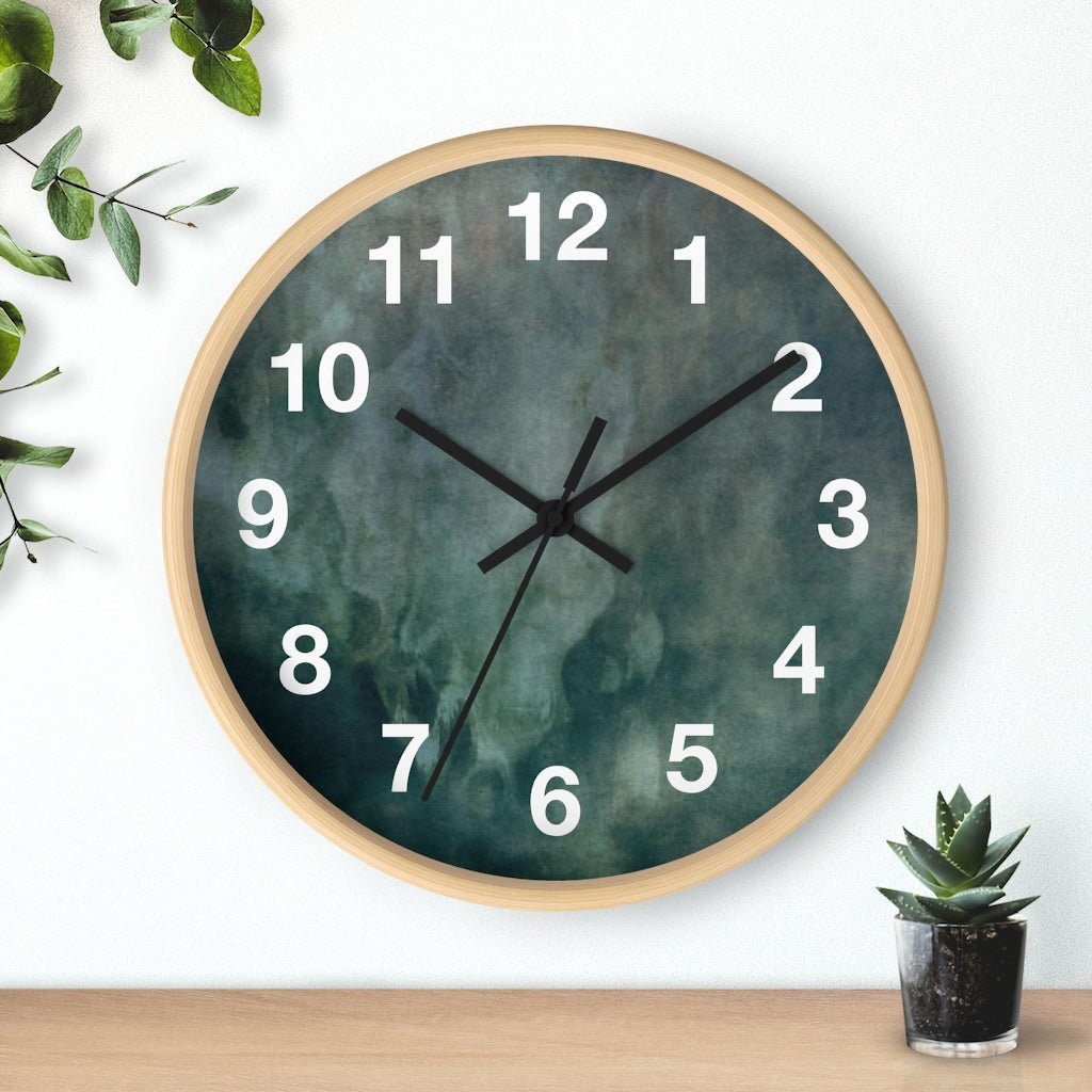 Abstract 10" Wood Wall Clock | Dark Green White - Wall Clock